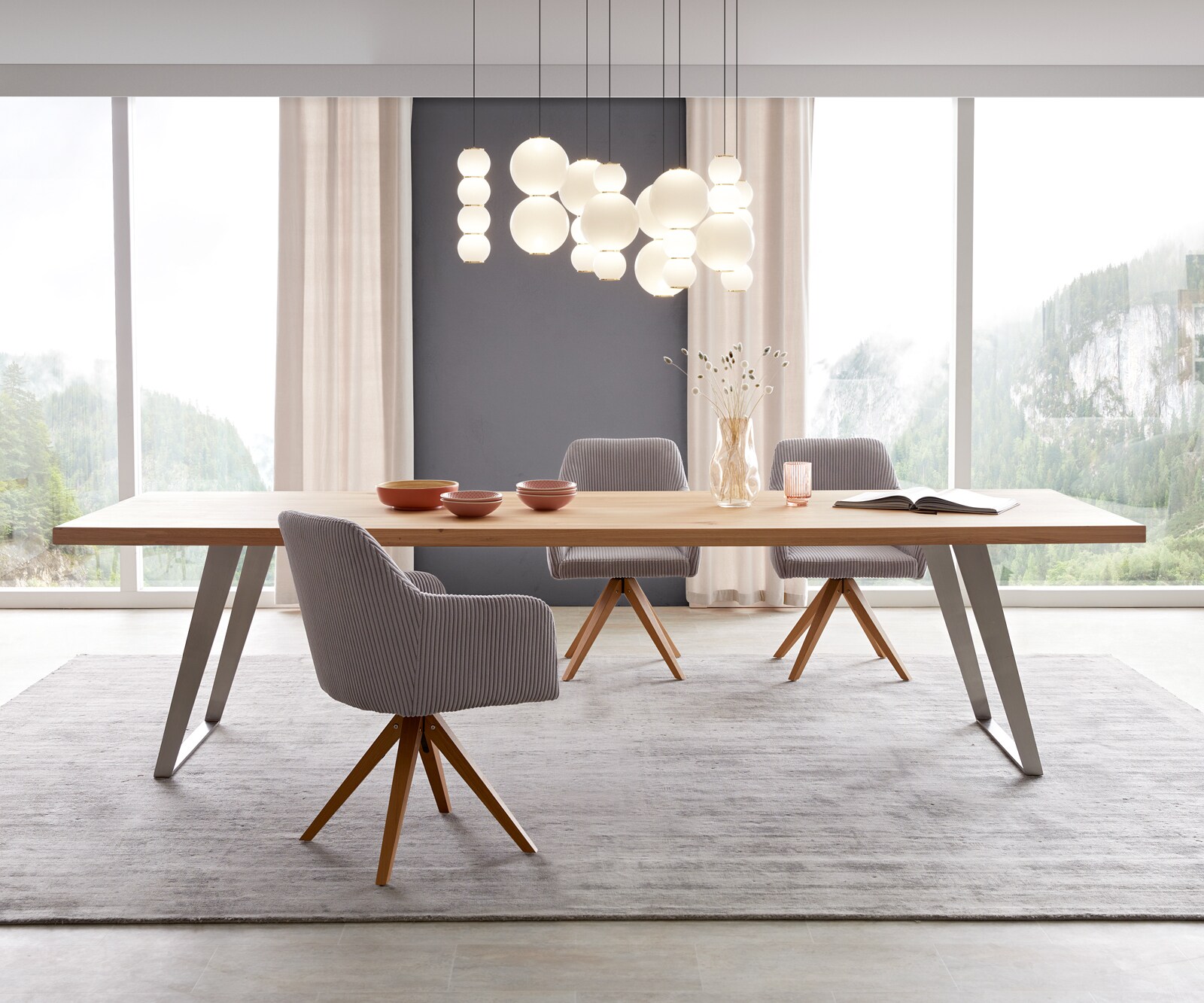 Eettafel Edge 300x100 eiken natuur roestvrij staal  Schräg 1