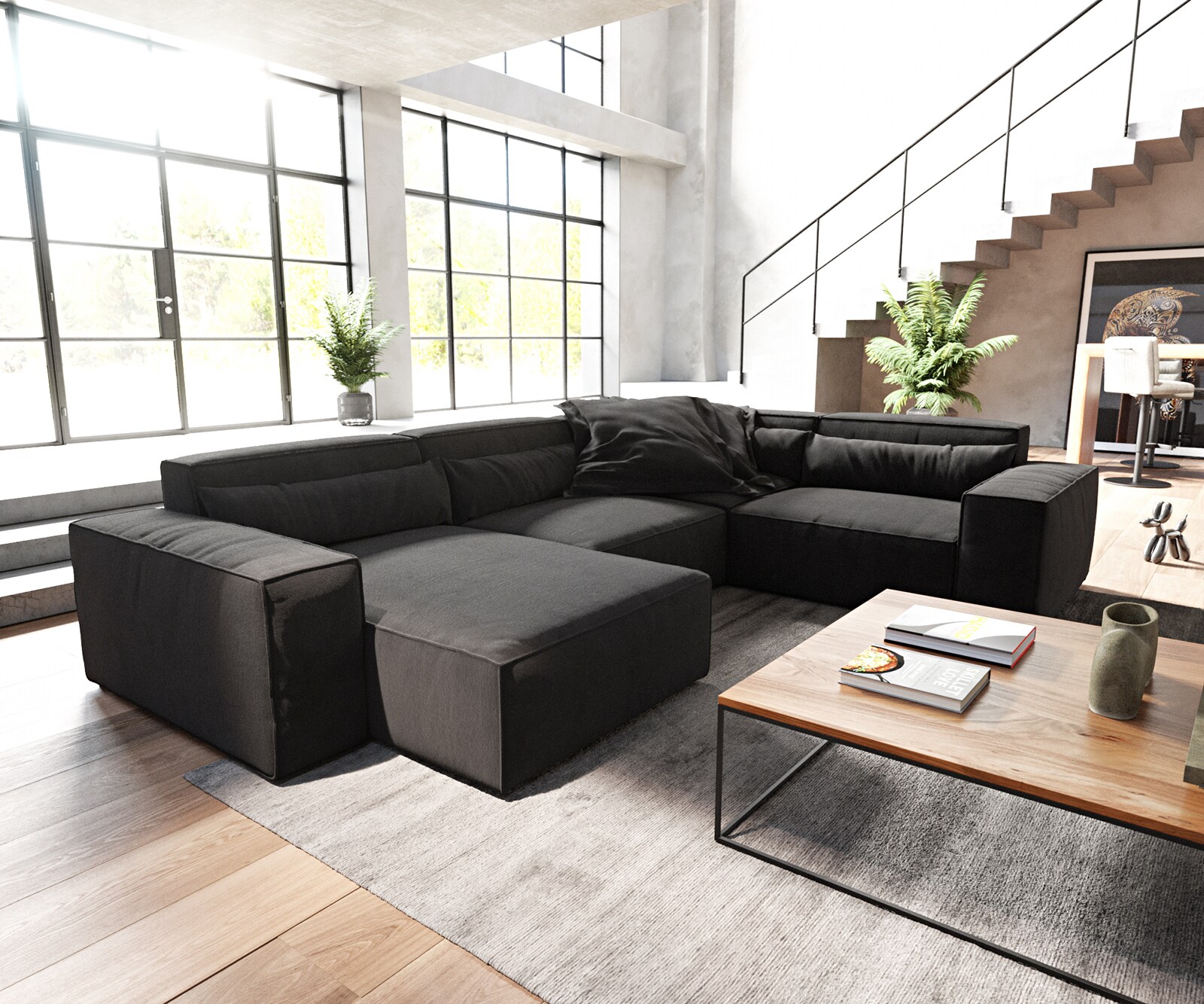 Woonkamerlandschap Sirpio 300x210 cm microvezel Zwart recamiere variabel Woonkamerlandschap Sirpio 300x210 cm microvezel Zwart recamiere variabel