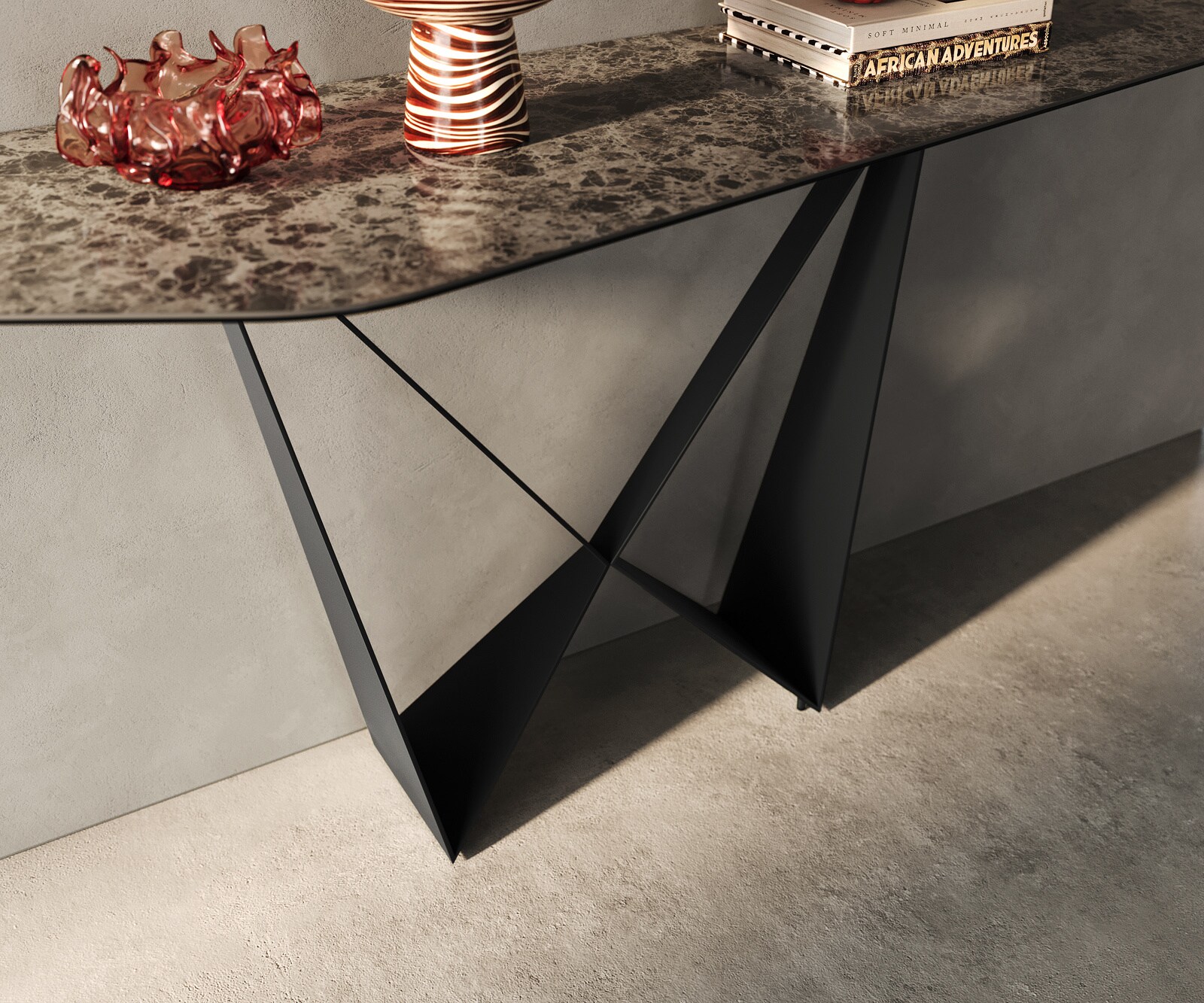 Consoletafel Edge Polygonaal 180x50 cm Keramiek Emperador Extra Lucidato Dunkelbraun Spios Metaal Zwart 6