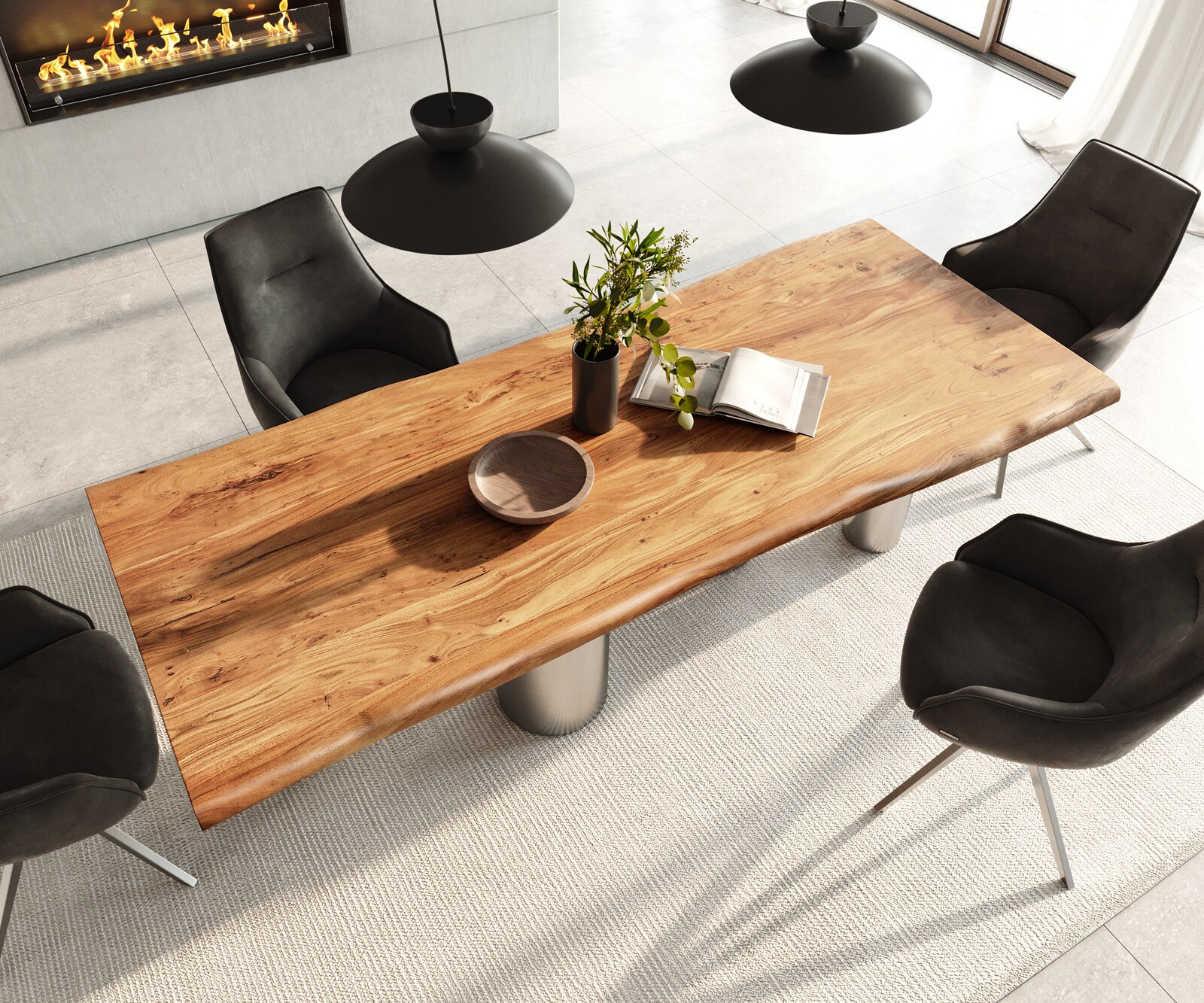 Eetkamertafel Edge 240x100 acacia natuurPilier roestvrij staal geborsteld Live-Edge 4