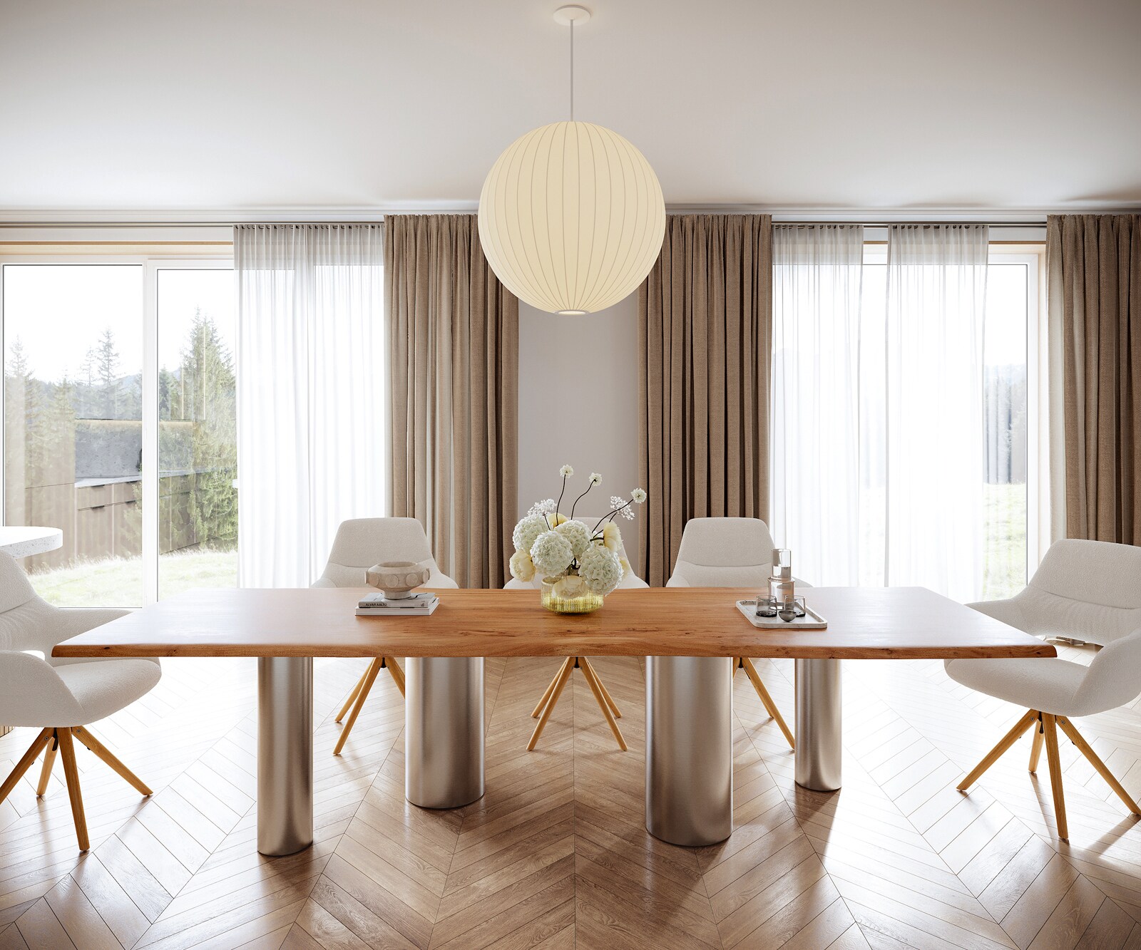 Eetkamertafel Edge 300x100 acacia natuurPilier roestvrij staal geborsteld Live-Edge 1