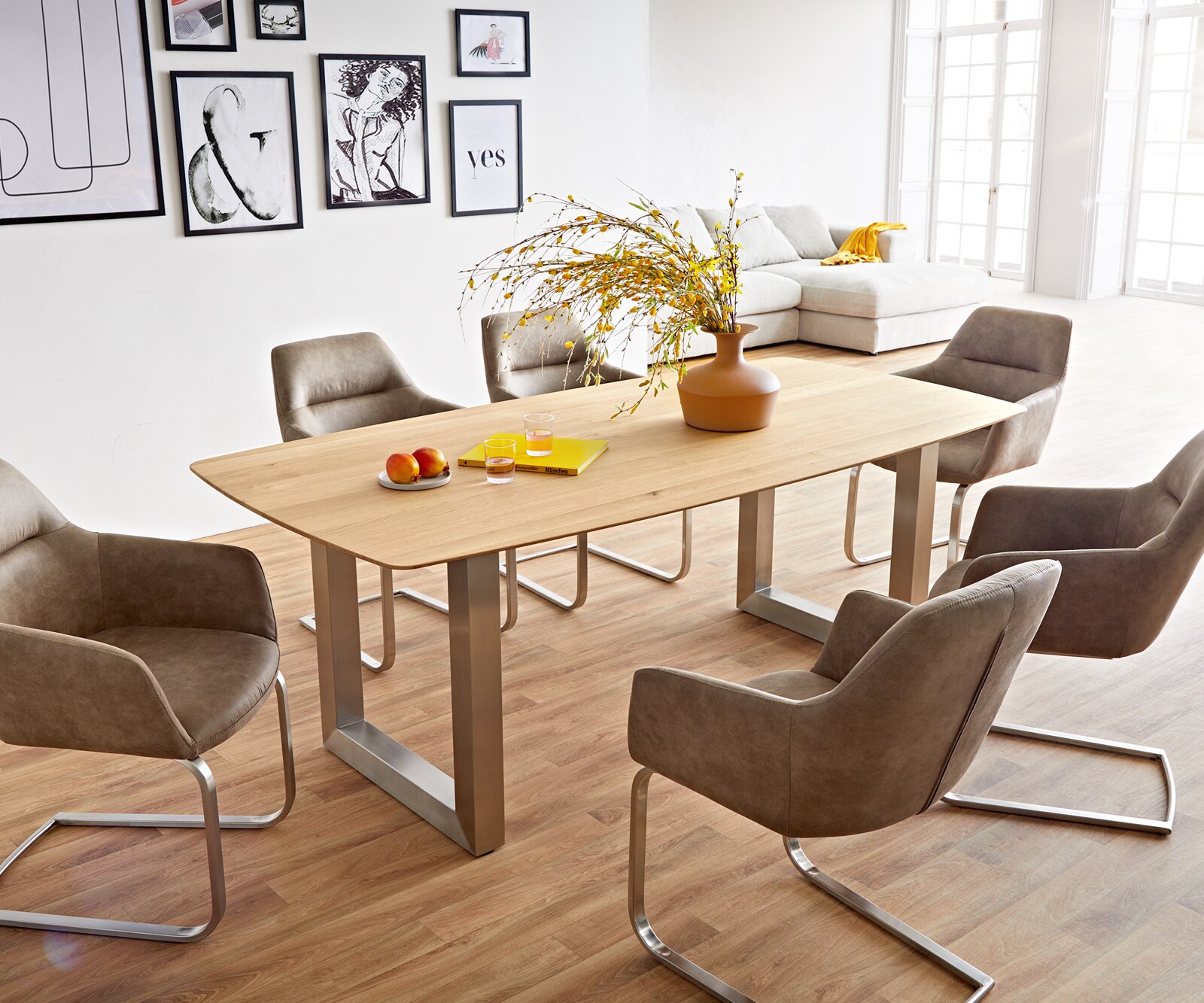 Eettafel Edge Boot 200x100x2,5-3 eiken natuur roestvrij staal  breed Schweizer Kante 7