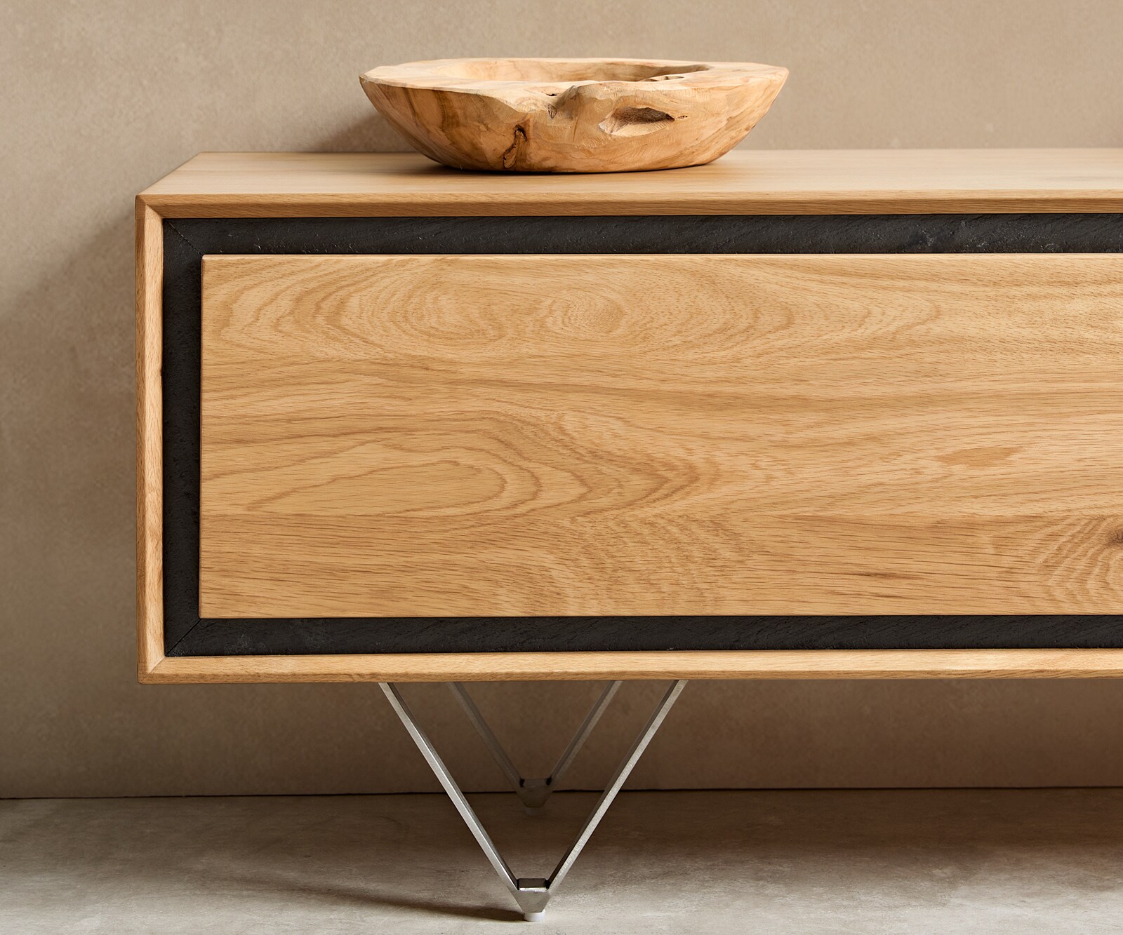 Tv-meubel Stonegrace 200 cm Eik natuur 4 deuren Steenfineer V-poot roestvrij staal 5