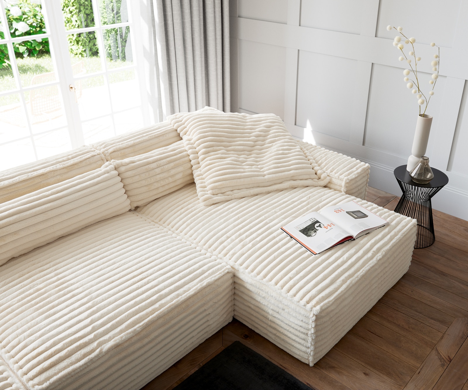 Hoekbank Sirpio XL 370x170 cm Pluche Koord Beige Recamiere Variabel 5 Hoekbank Sirpio XL 370x170 cm Pluche Koord Beige Recamiere Variabel 5