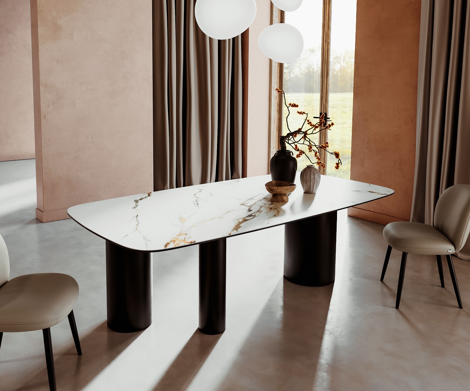 Eettafel Edge Boot 240x120 keramiek  Calacatta Luxe wit-goud-grijs Troa metaal zwart 1