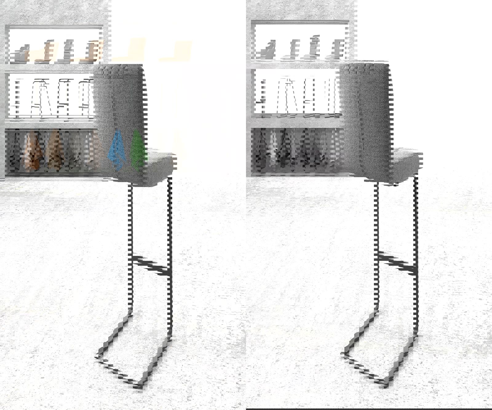 Barstoel Luiga-Flex structuurstof lichtgrijs sledestoel vlak metaal 2 Barstoel Luiga-Flex structuurstof lichtgrijs sledestoel vlak metaal 2