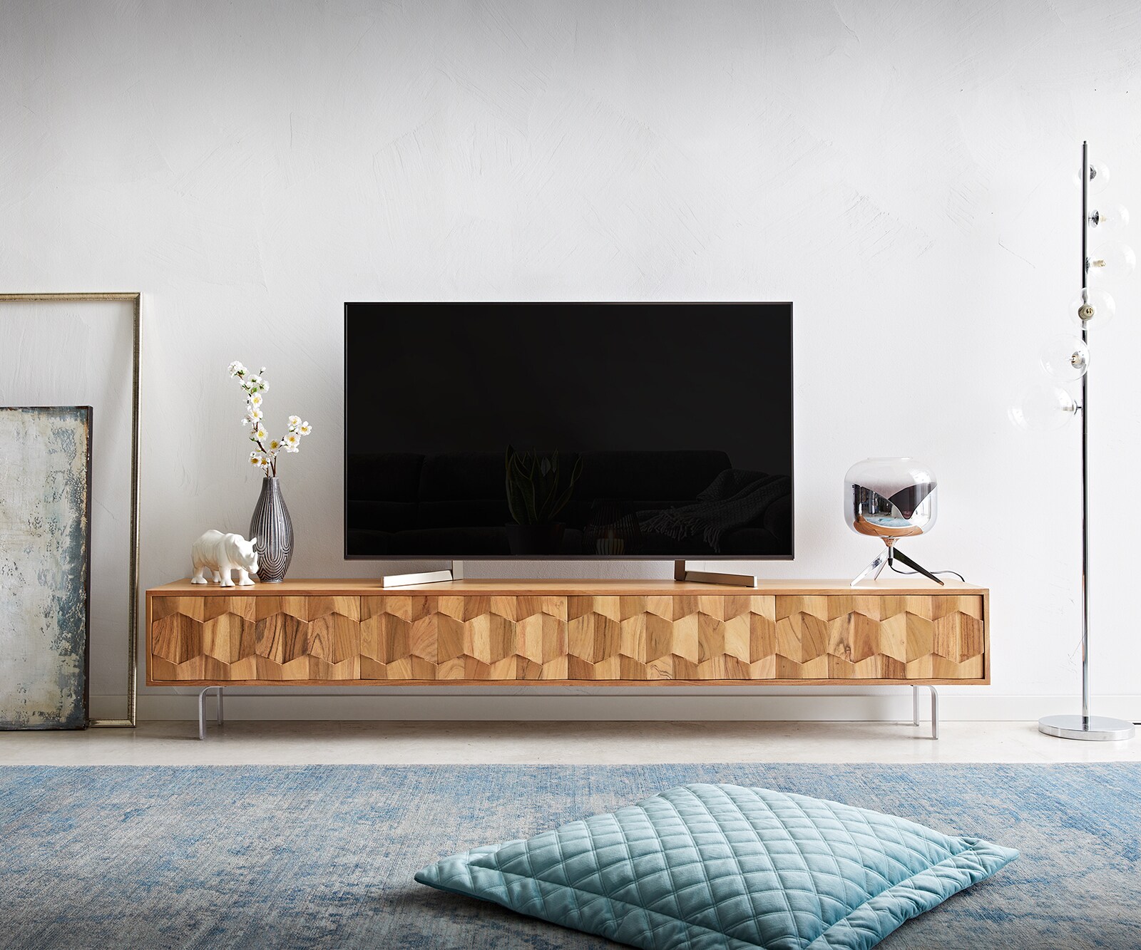 Tv-meubel Fevo 220 cm acacia natuur 4 deuren zwevend 1