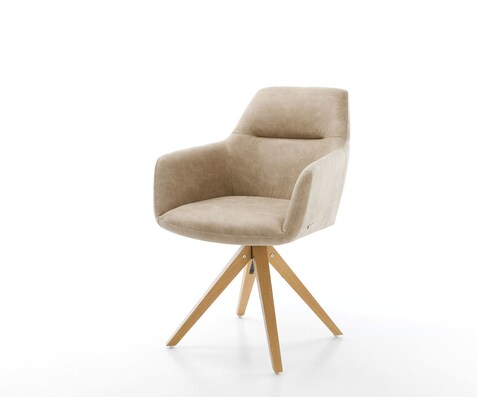Eetkamerstoel Pejo-Flex microvelours beige vintage houten frame hoekig natuur 360° draaibaar pocketveer kern