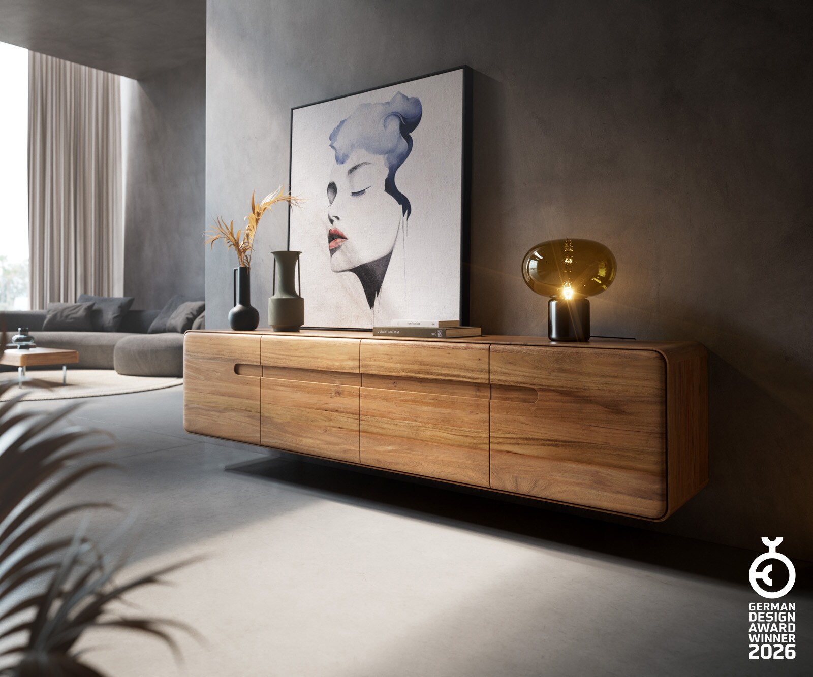 Tv-meubel Anaya 200 cm natuur acacia 4 deuren Zwevend