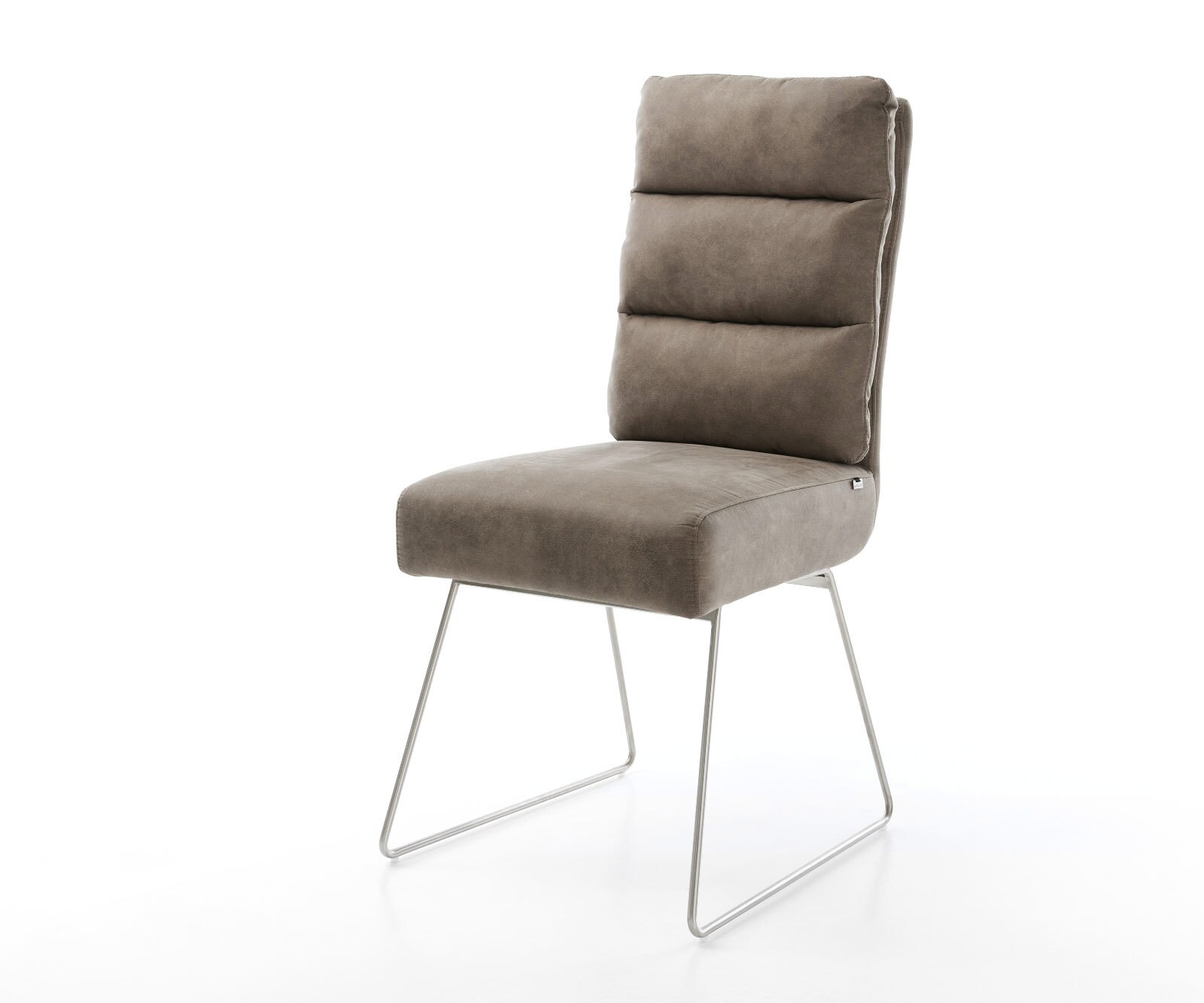 Eetkamerstoel Pela-Flex microvelours taupe vintage slipframe roestvrij staal pocketveer kern