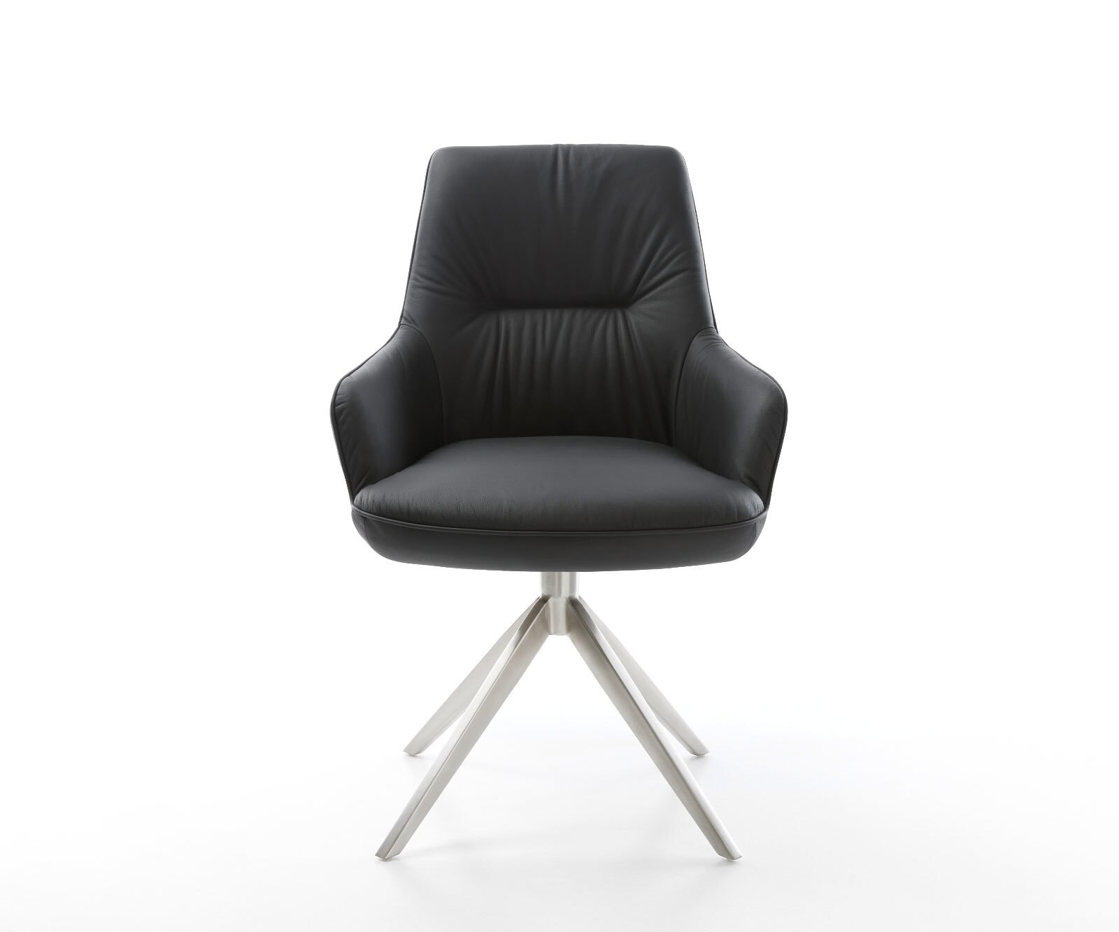 Draaistoel Zelia-Flex met armleuning echt leer zwart kruisframe breed roestvrij staal 360° draaibaar rocker-functie pocketveer kern 1