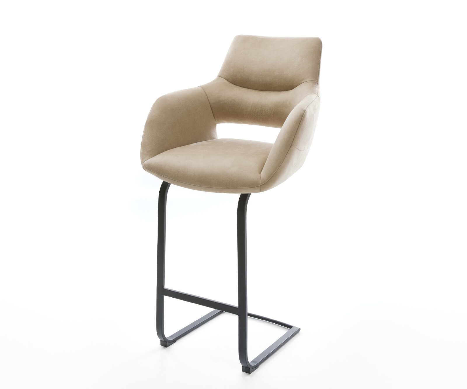 Barstoel Yago-Flex Microvezel Beige Vintage Vrijkantelframe plat metaal Zwart Pocketvering 1
