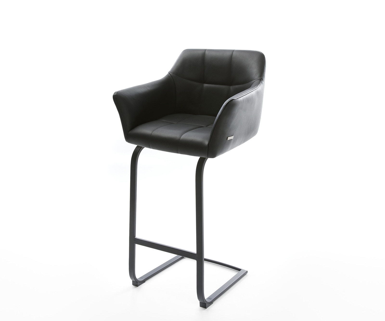 Barstoel Yulo-Flex echt leer zwart sledestoel vlak metaal Barstoel Yulo-Flex echt leer zwart sledestoel vlak metaal