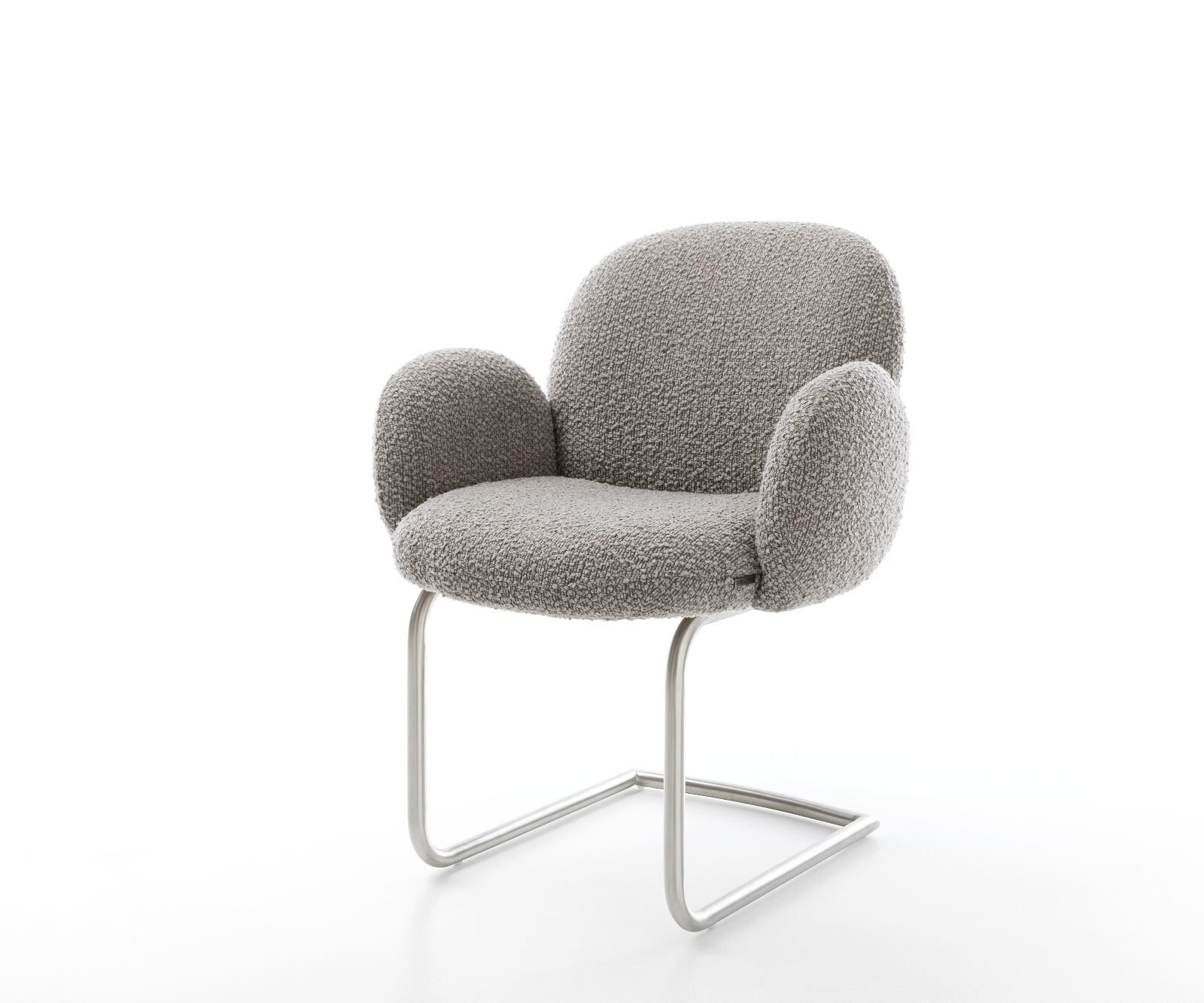 Sledemodel Nube-Flex met armleuning bouclé zilver grijs sledemodel rond roestvrij staal pocketveer kern
