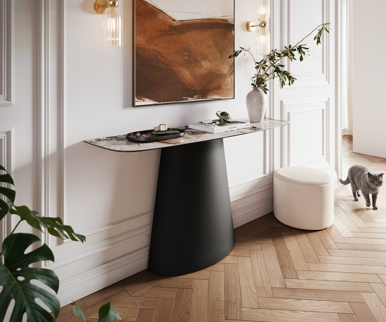 Consoletafel Edge Bootvorm 140x40 cm Keramiek Patagonia Poliert Conos Metaal Zwart 1
