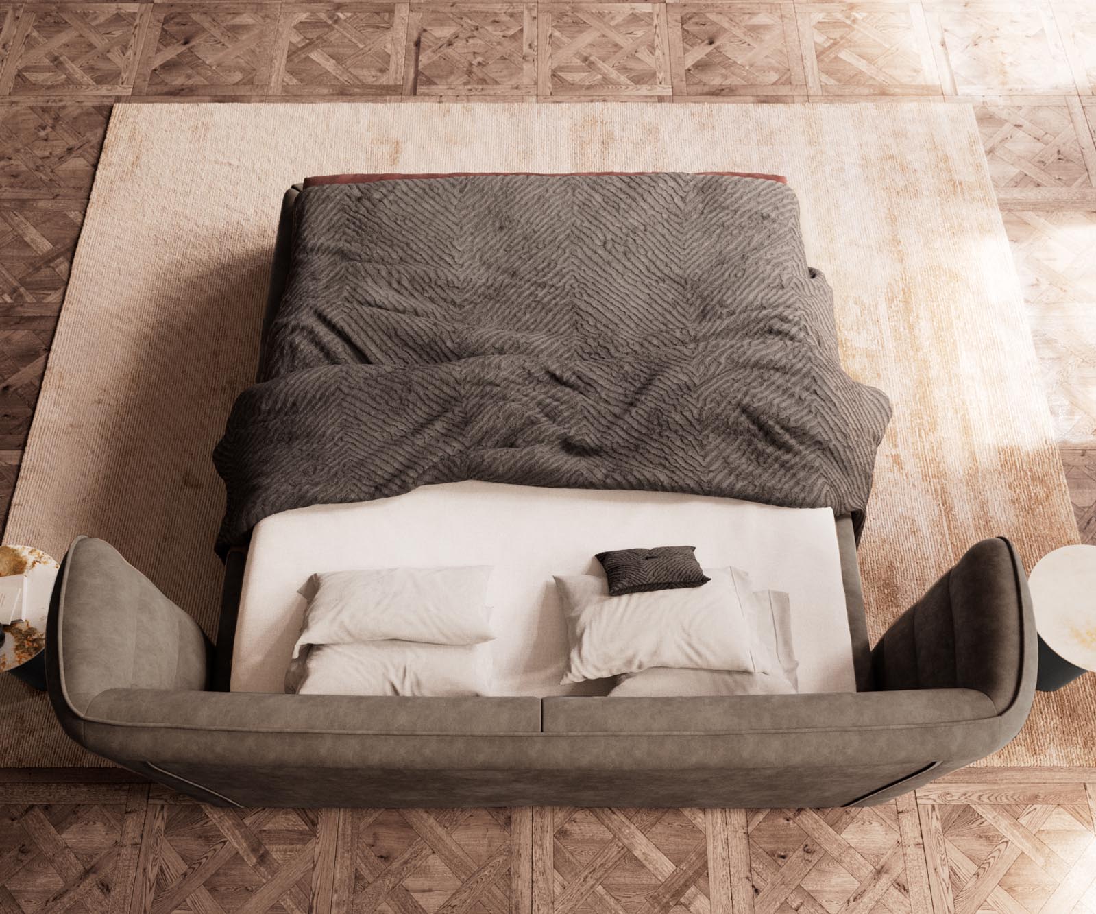 Simea gestoffeerd bed 180x200 cm microvezel taupe vintage 6