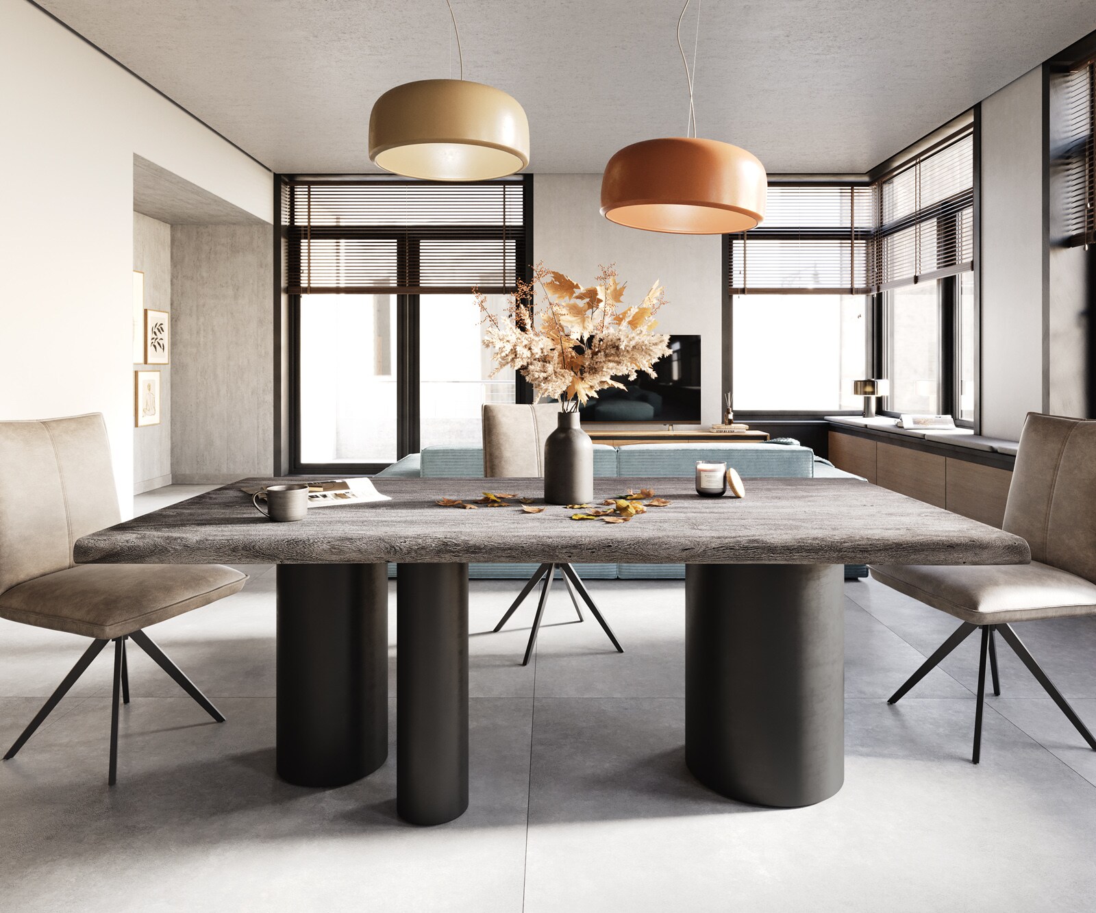 Eettafel Edge 200x100 XL acacia Platin Troa metaal zwart Live-Edge 1