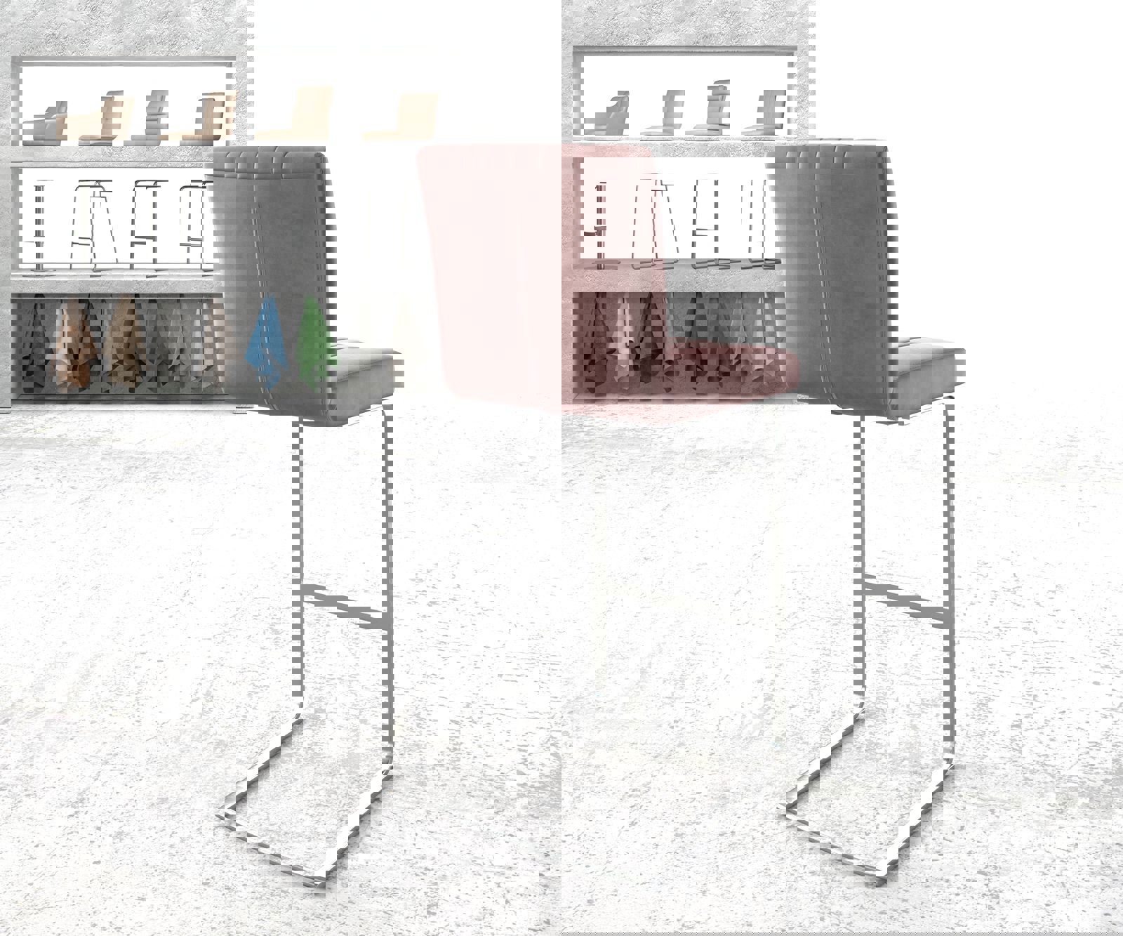 Barstoel Luiga-Flex fluweel rosé sledestoel vlak roestvrij staal 2 Barstoel Luiga-Flex fluweel rosé sledestoel vlak roestvrij staal 2