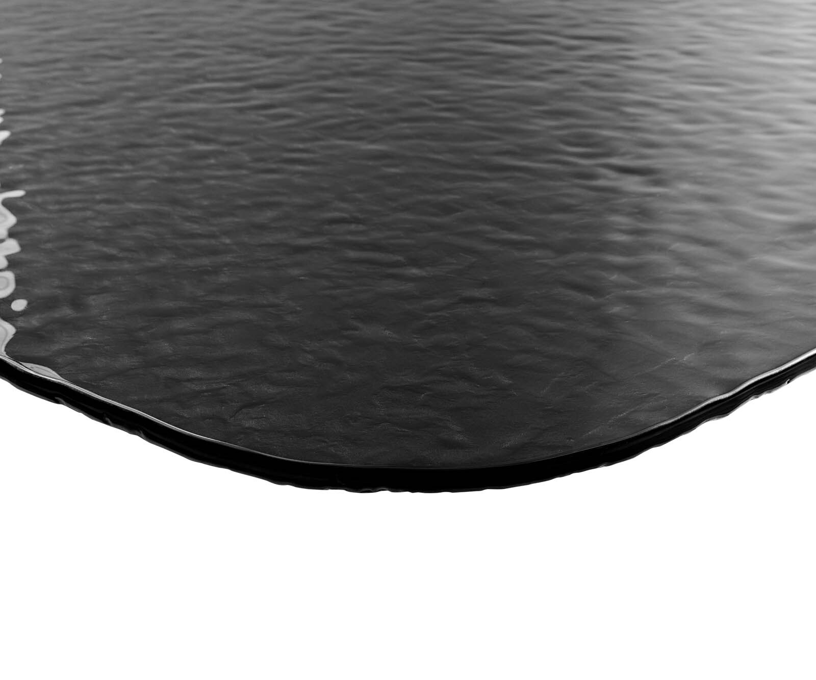 Eetkamertafel Edge Boot 240x120 Glas smelten rokerig zwart 3D-Relief V-frame vlak staal zwart 5