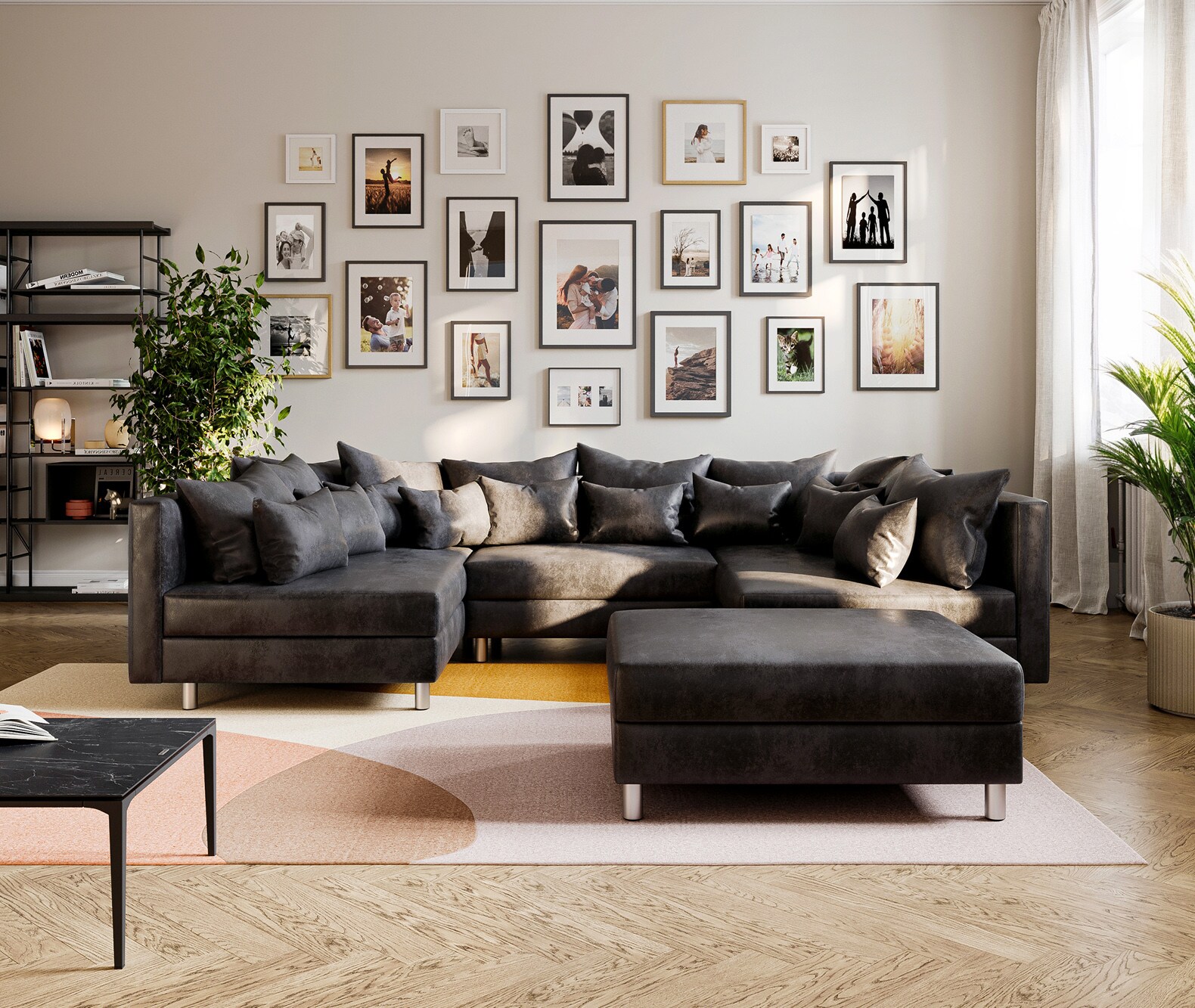Woonlandschap Clovis antraciet antieke optiek modulaire hocker 1