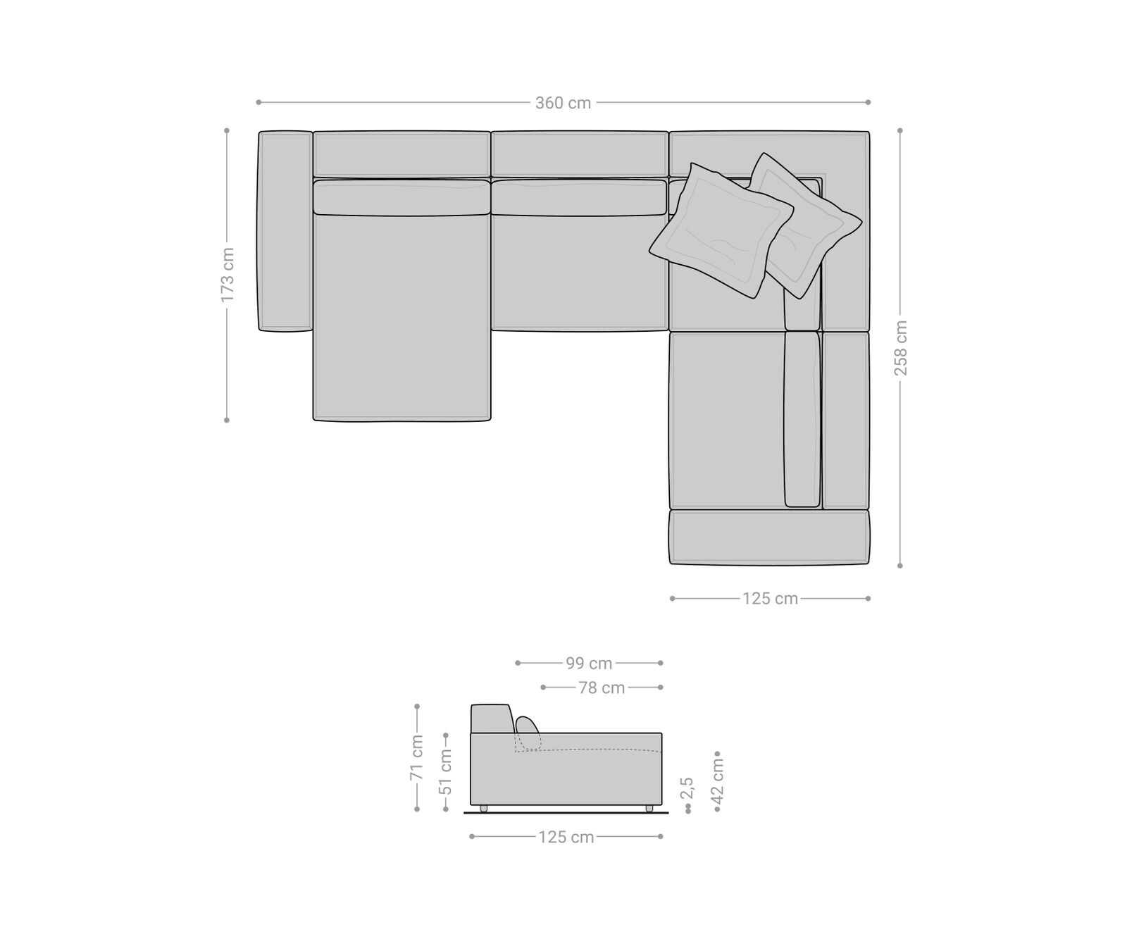 Woonkamerlandschap Sirpio XL 360x260 cm koord zilvergrijs recamiere variabele 6 Woonkamerlandschap Sirpio XL 360x260 cm koord zilvergrijs recamiere variabele 6