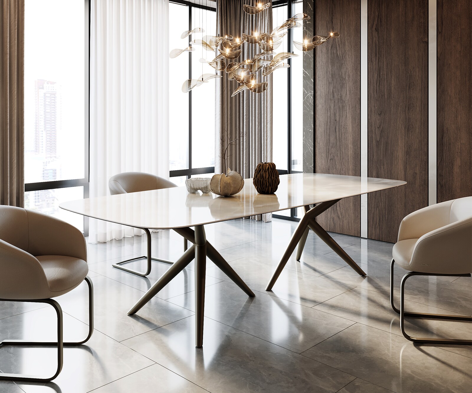 Eetkamertafel Edge Boot 270x120 keramiek Iris FMG Onice Grigio Estelar rond  metaal effectafwerking titaan 1