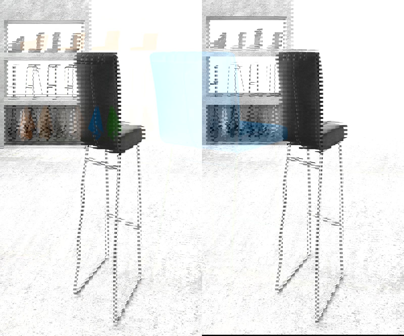 Barstoel Luiga-Flex fluweel blauw slipframe roestvrij staal 2 Barstoel Luiga-Flex fluweel blauw slipframe roestvrij staal 2