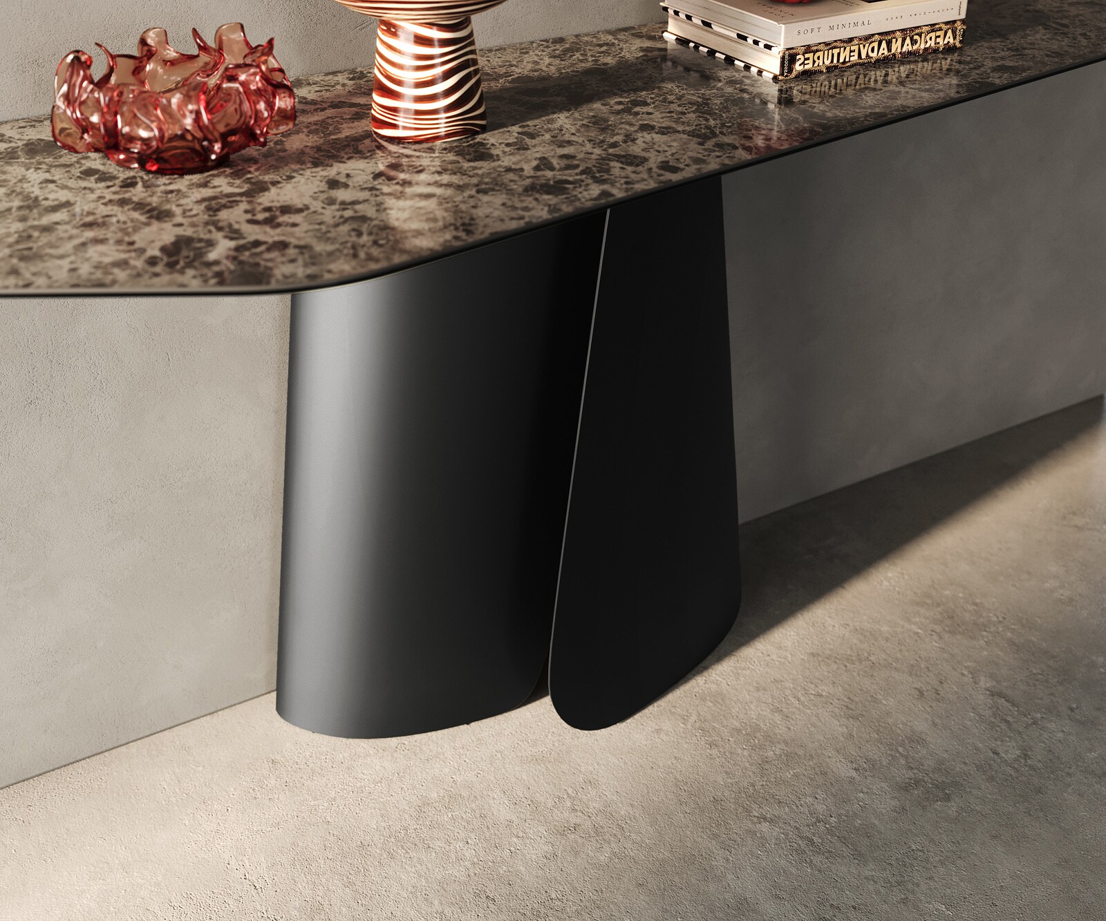 Consoletafel Edge Polygonaal 180x50 cm Keramiek Emperador Extra Lucidato Dunkelbraun Livos Metaal Zwart 6