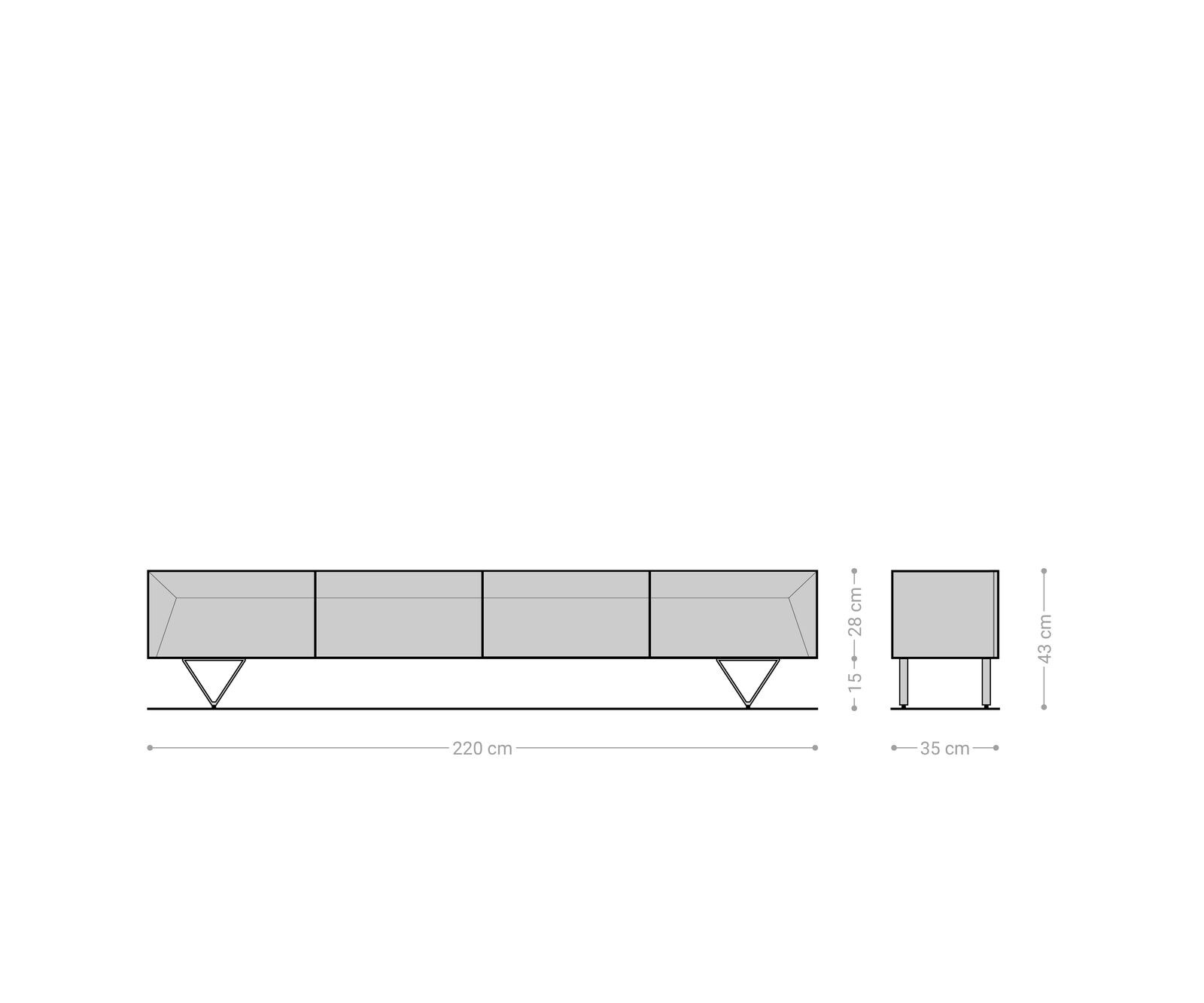 Tv-meubel Kayu 220 cm acacia natuur 4 deuren V-poot 5