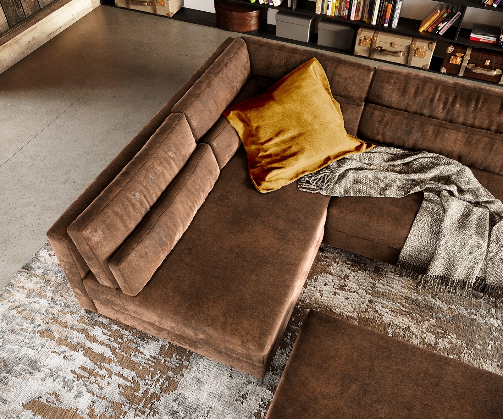 Woonlandschap Elio 300x185 cm kunstleer vintage bruin met poef 6