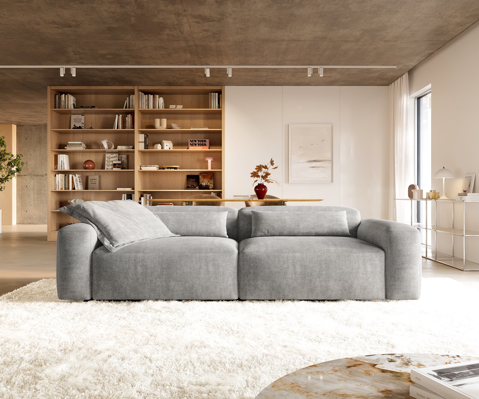 Bigsofa Freestyle 280x110 cm Zachte stof met structuur Grijs kapnaad 1