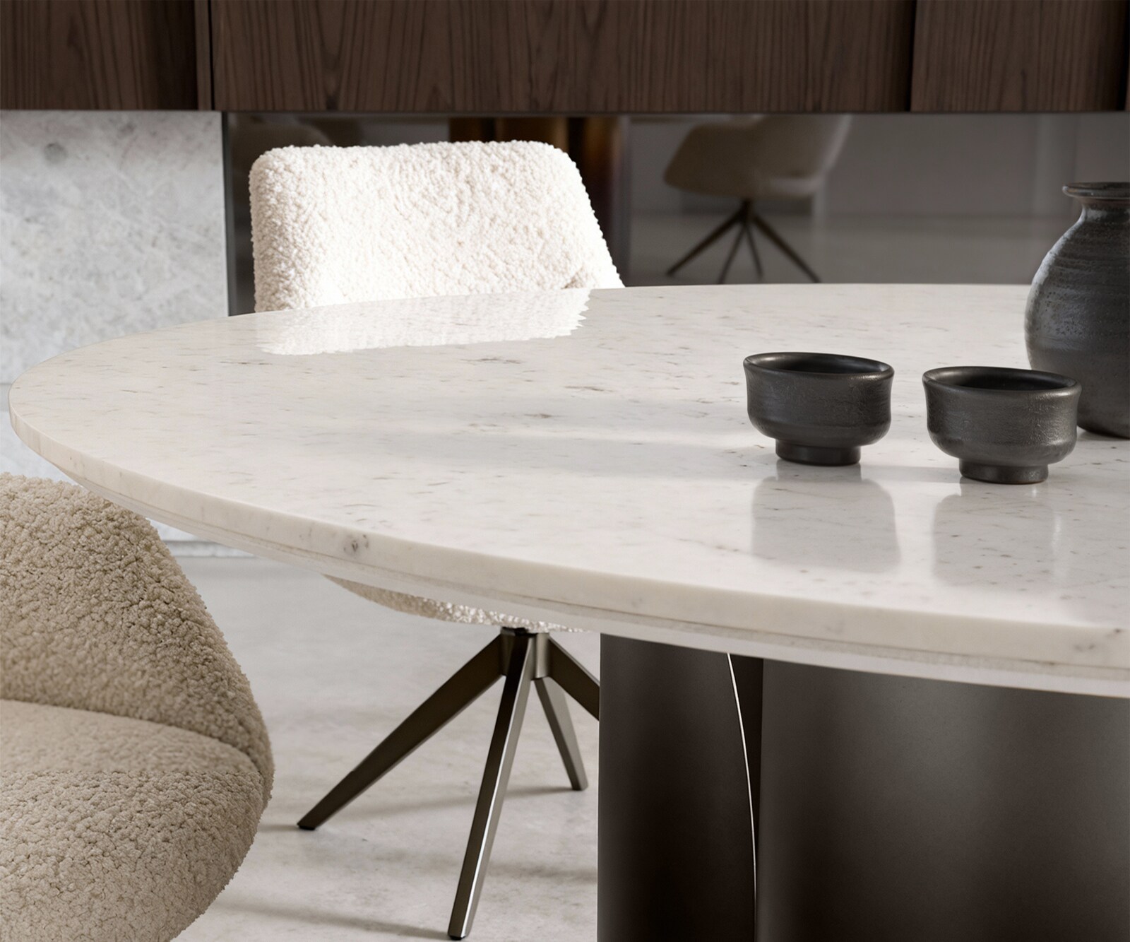 Eettafel Adenza rond 140x140 cm marmer wit metaal zwart antiek 5