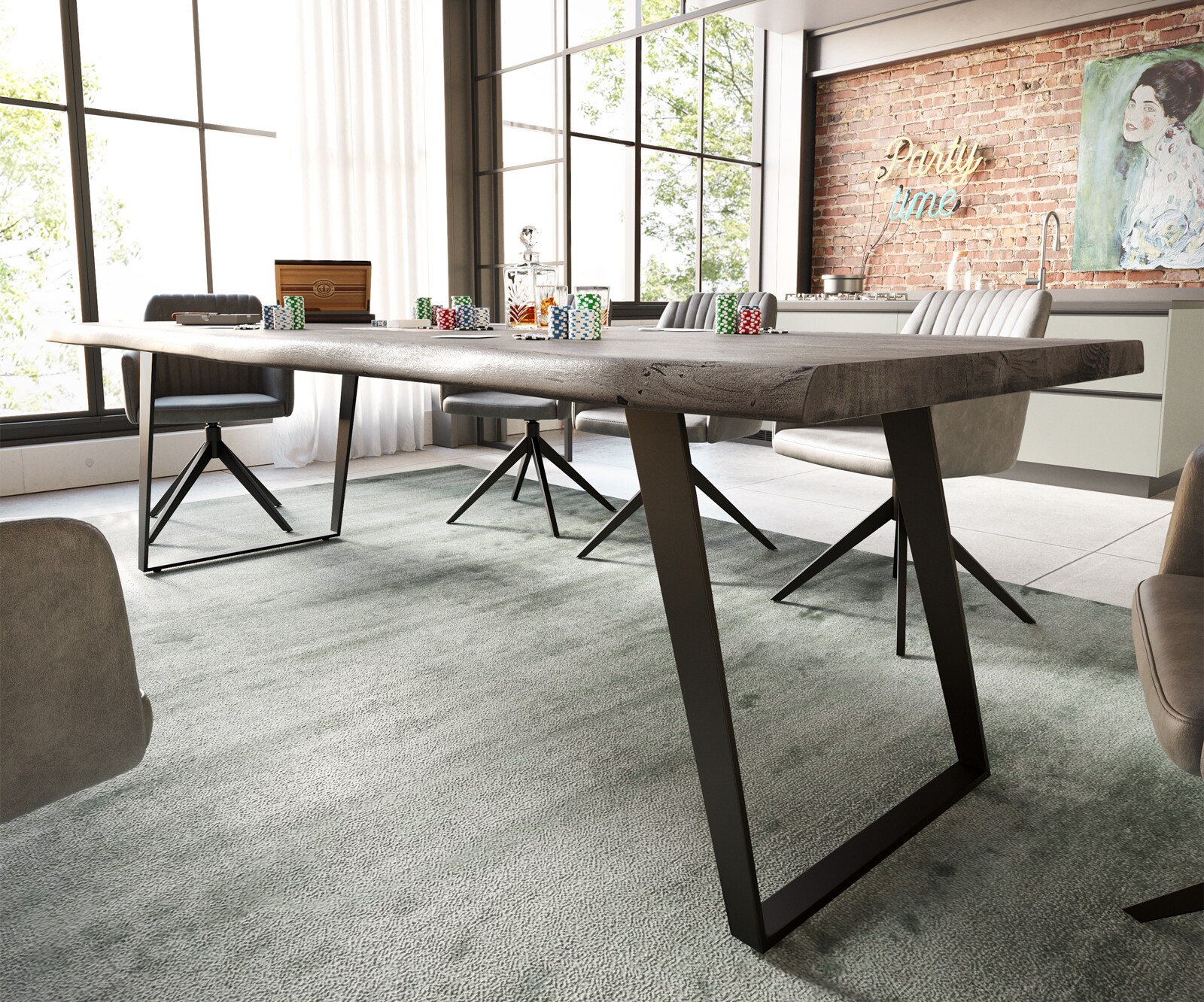 Eettafel Edge 260x100 XL acacia platina  metaal schuin zwart  Live-Edge 4