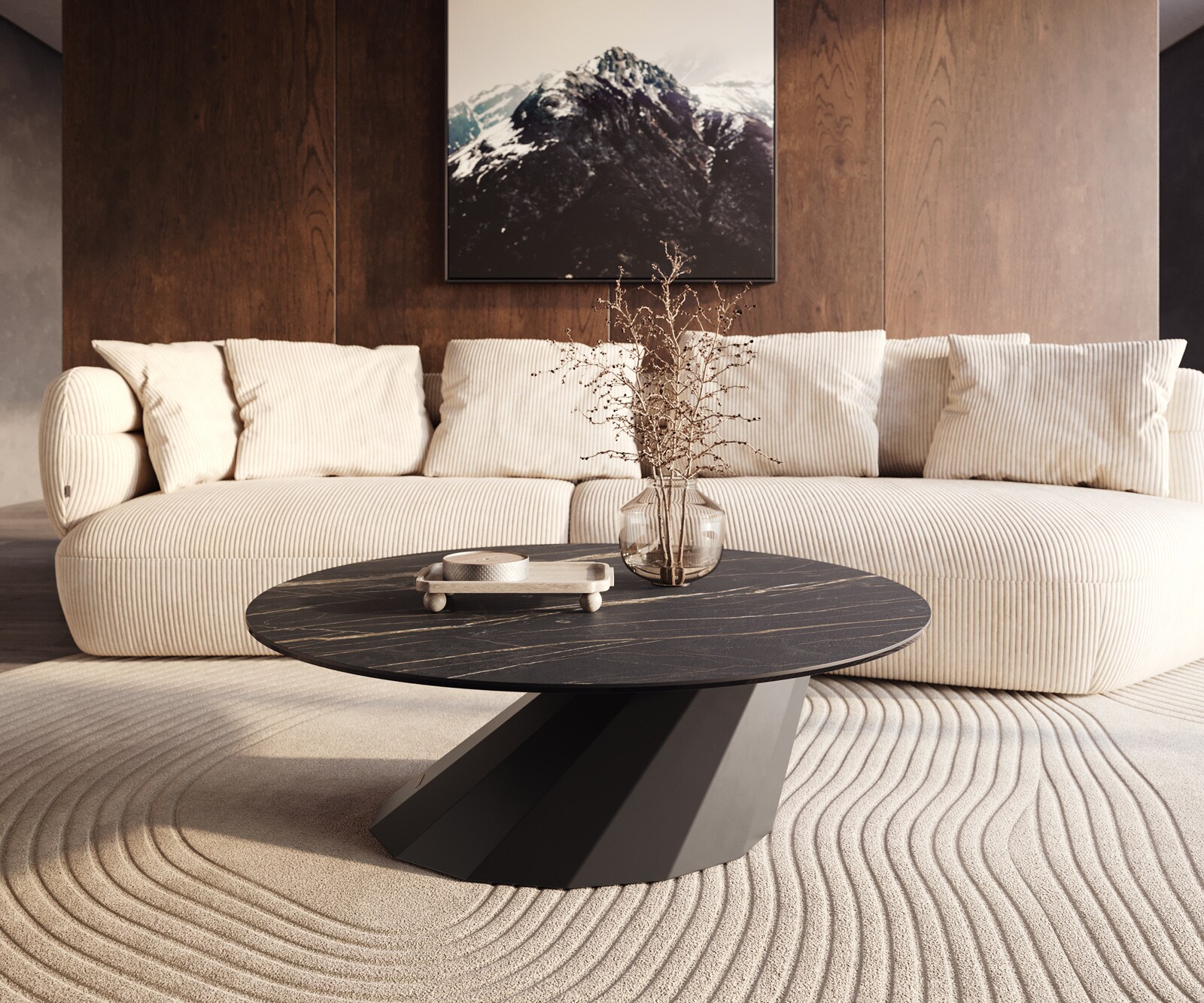 Salontafel Edge rond 100x100 cm keramiek Laminam® Noir Desir bruin Parabi zwart metaal 6