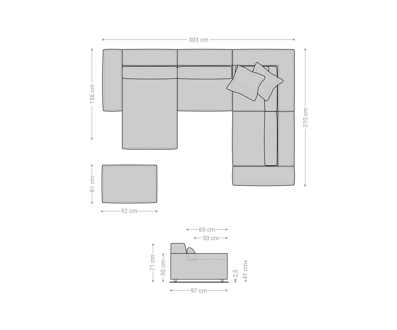 Woonkamerlandschap Sirpio 300x210 cm microvezel Zwart recamiere variabel met kurk 8