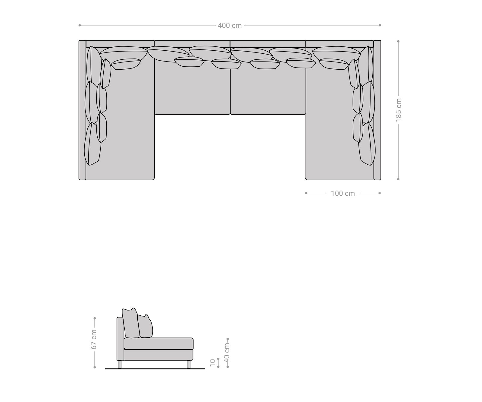 Woonlandschap Clovis XL antraciet antieke optiek module bank 6