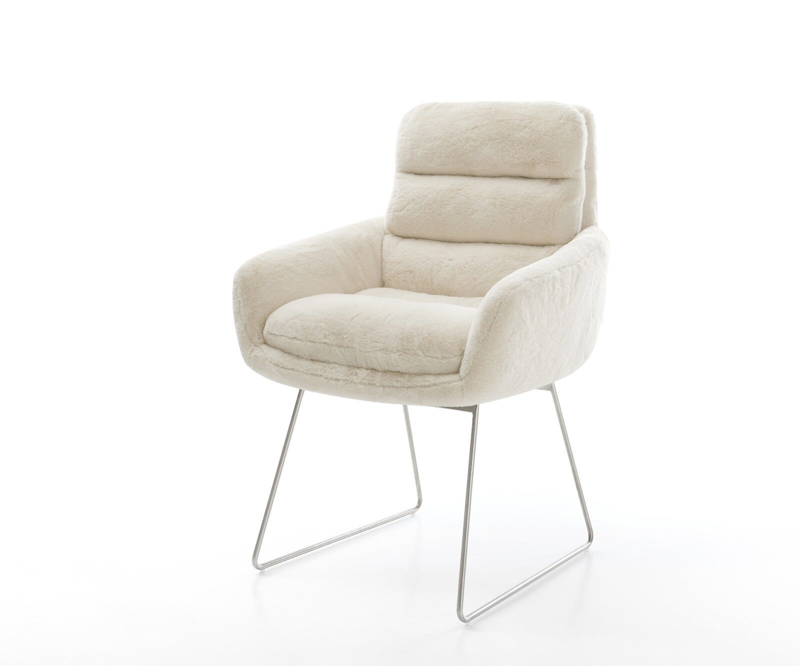 Eetkamerstoel Abelia-Flex met armleuning pluchen crème-wit slipframe roestvrij staal 1