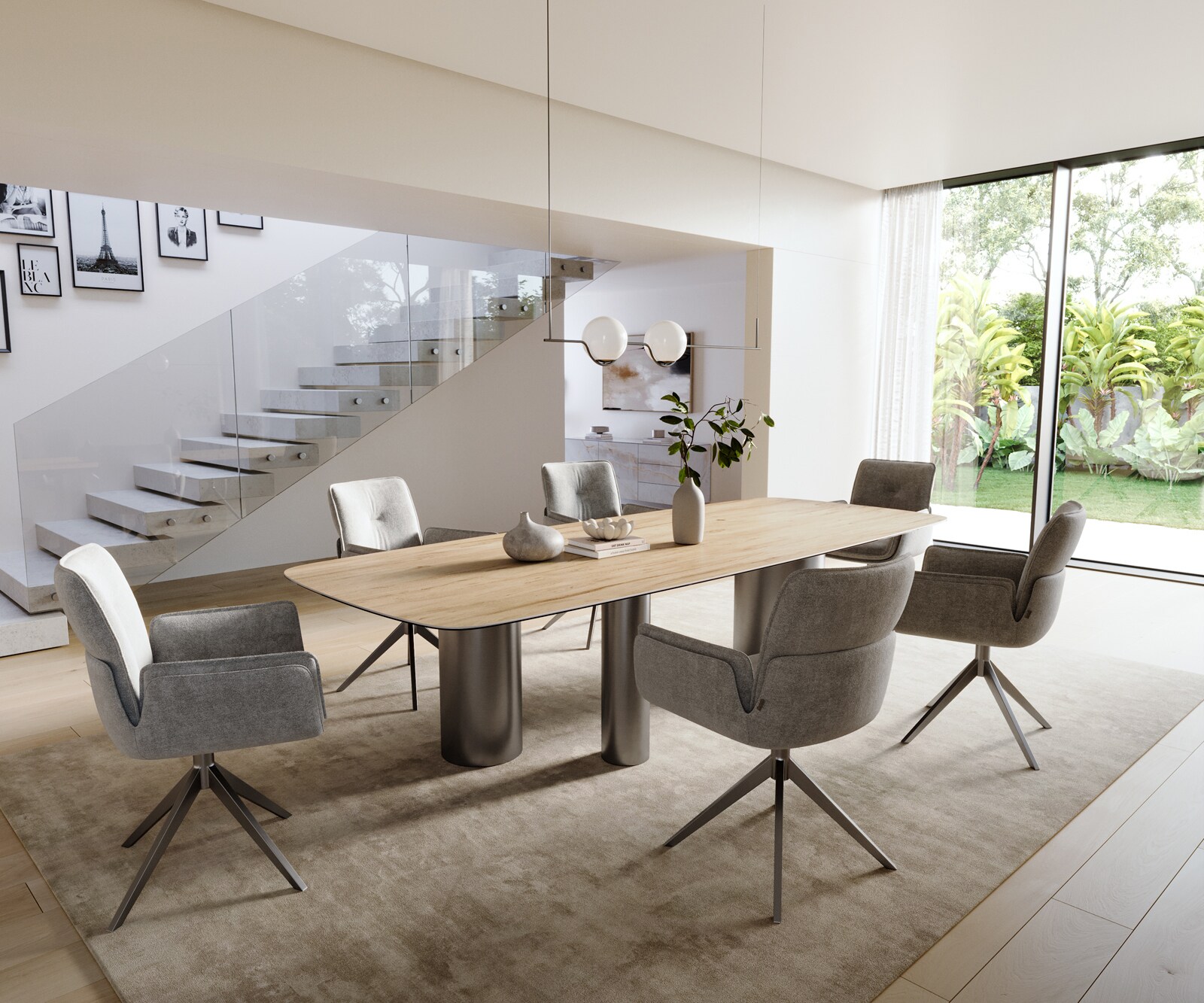 Eettafel Edge Boot 300x120 cm Keramiek Laminam® Sabbia Eichefarbig Troa Roestvrij staal Grafiet 6