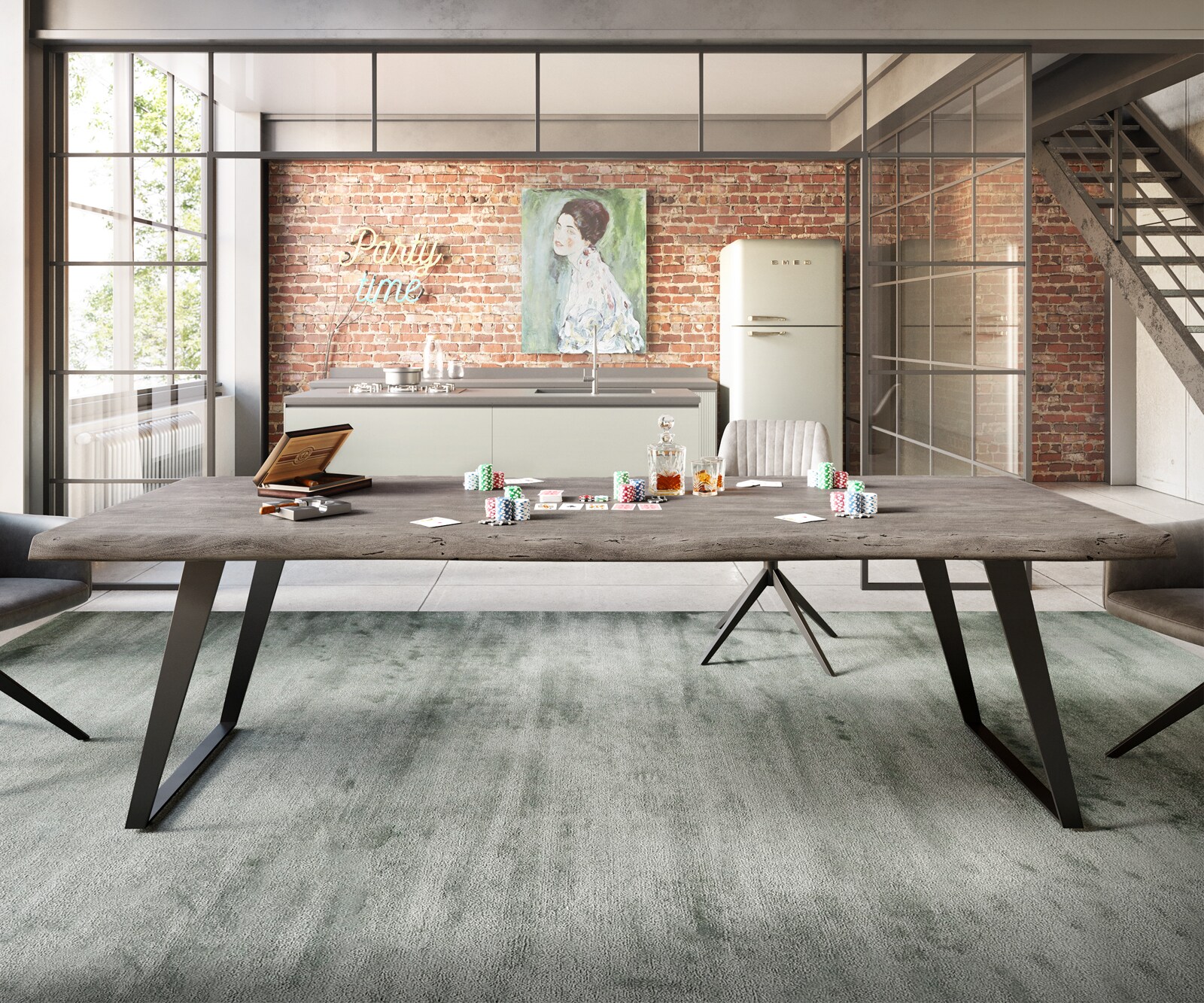 Eettafel Edge 260x100 XL acacia platina  metaal schuin zwart  Live-Edge 6