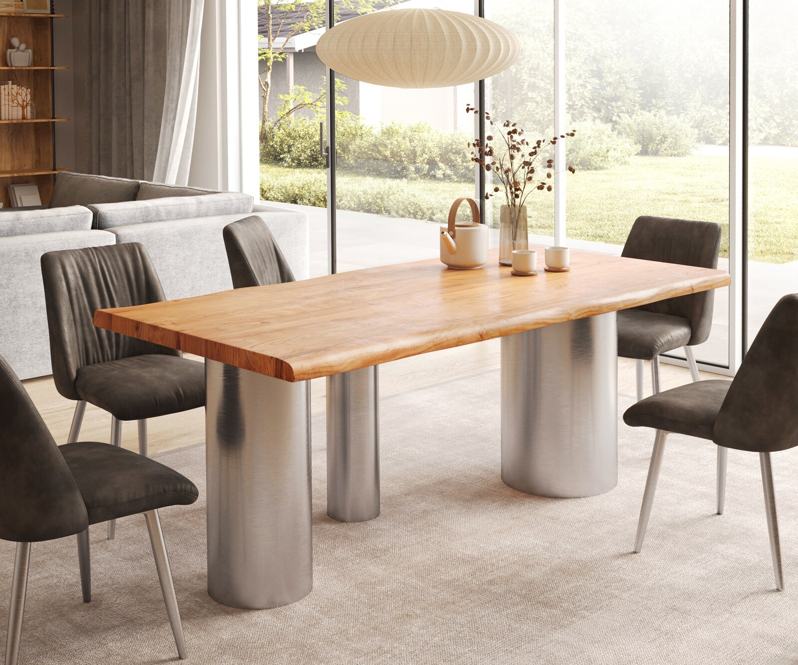 Eettafel Edge 200x100 XL acacia natuur Troa RVS geborsteld Live-Edge
