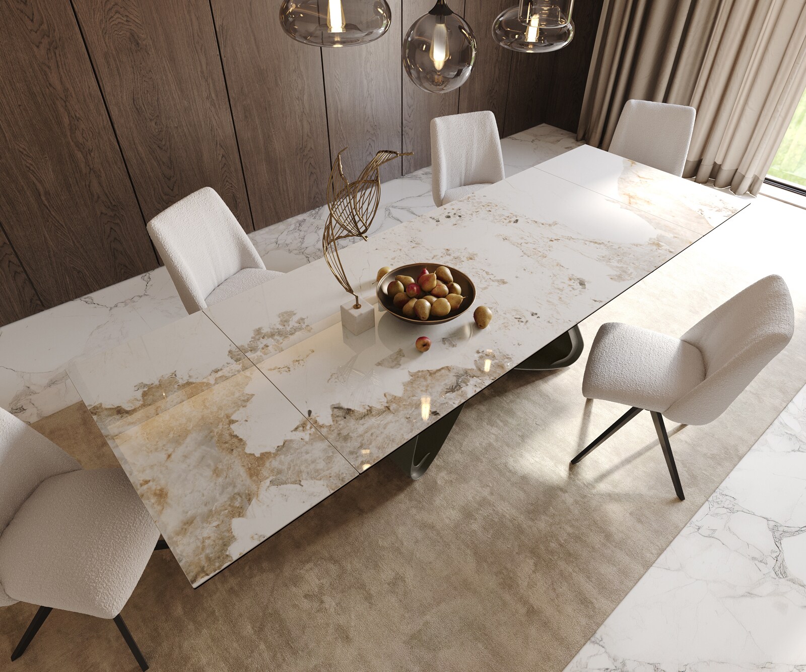Eettafel Edge 200-300x100 Keramiek Minas Melange Wit-beige W-frame Effectafwerking Titanium Uitschuifbaar 5