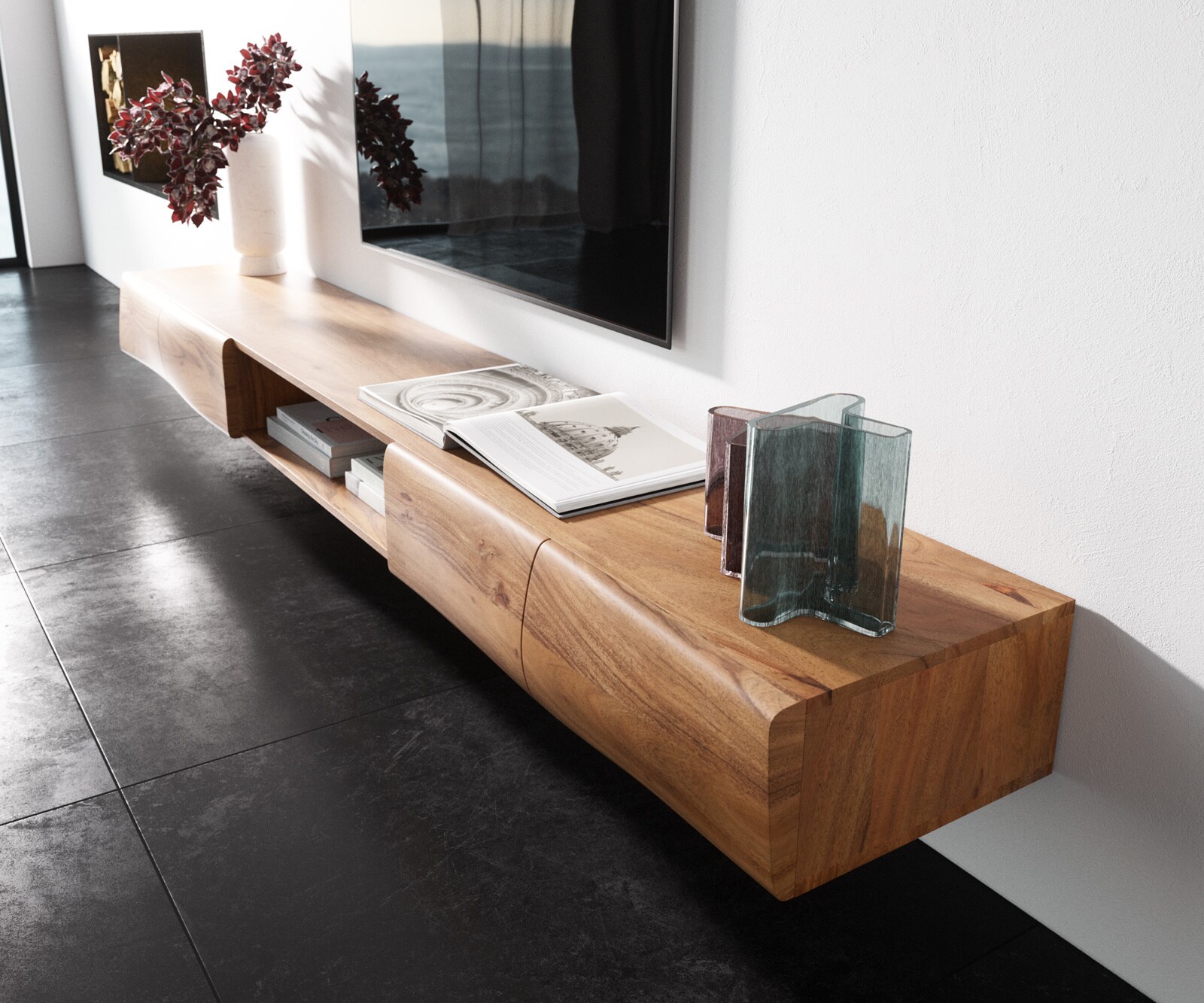 Tv-meubel New Live-Edge 240 cm acacia natuur 4 deuren 1 plank zwevend 1