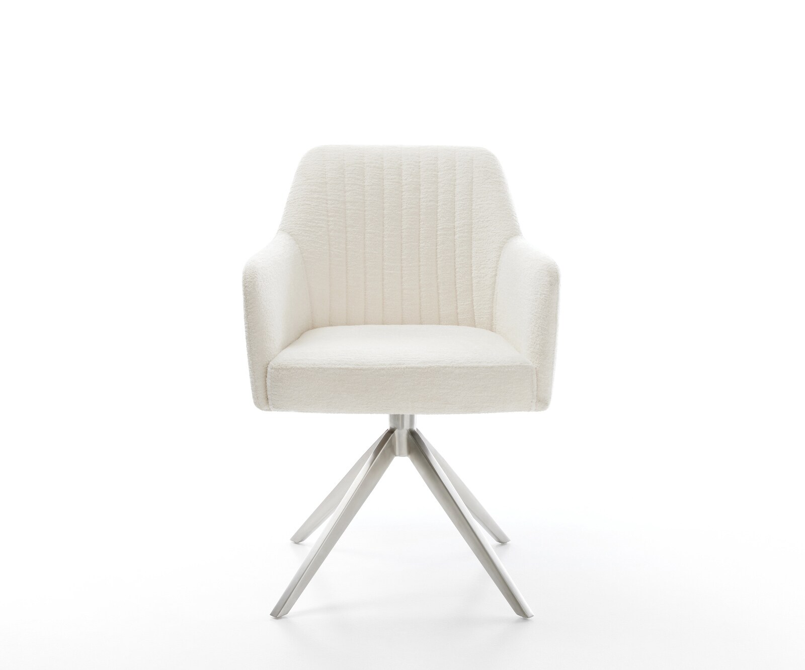 Draaistoel Greg-Flex bouclé zacht beige kruisframe breed roestvrij staal 360° draaibaar rocker-functie pocketveer kern 2