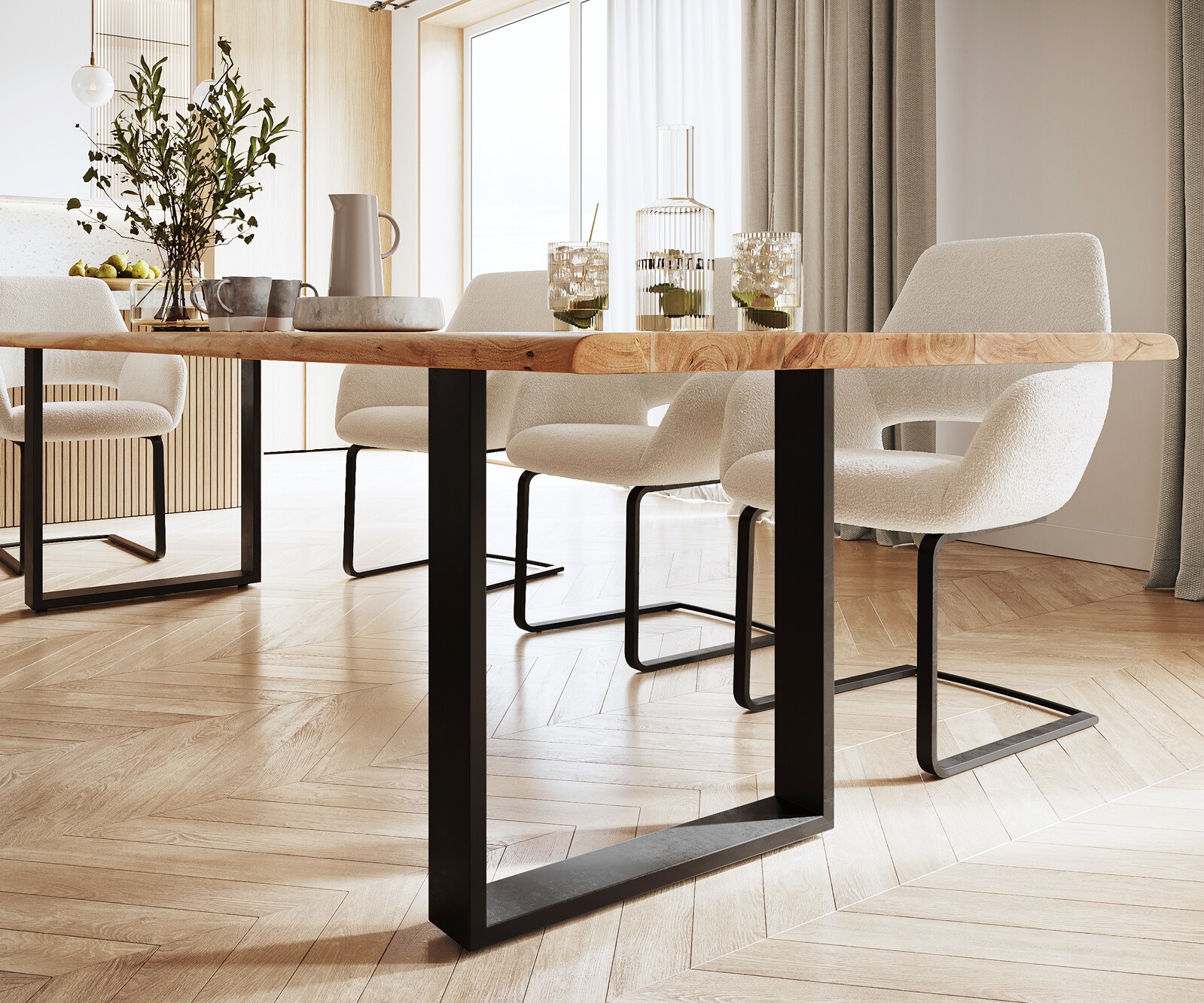 Eettafel Edge 300x100 acacia natuur skid  zwart  Live-Edge 5