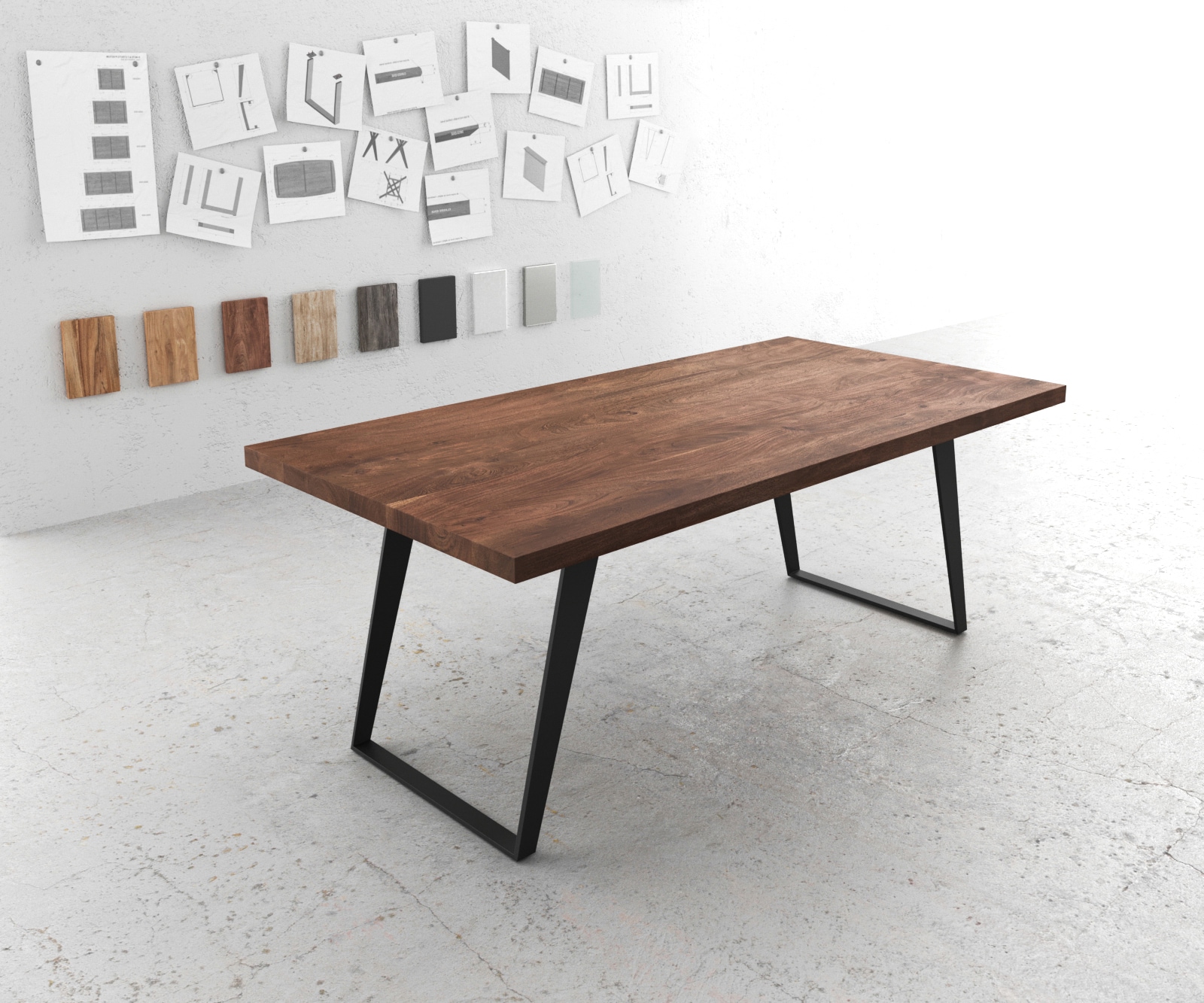 Eettafel Edge 200x100 XL acacia bruin metaal schuin Eettafel Edge 200x100 XL acacia bruin metaal schuin
