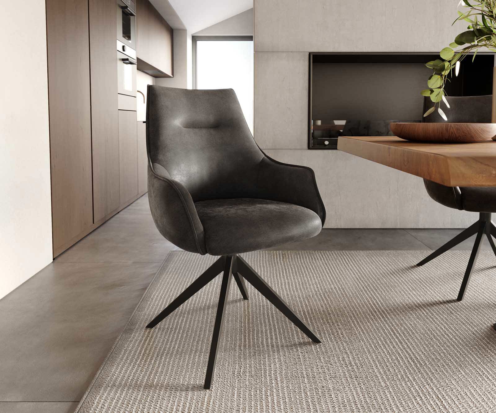Draaistoel Alja-Flex met armleuning microvelours antraciet vintage kruisframe breed zwart 360° draaibaar pocketveer kern