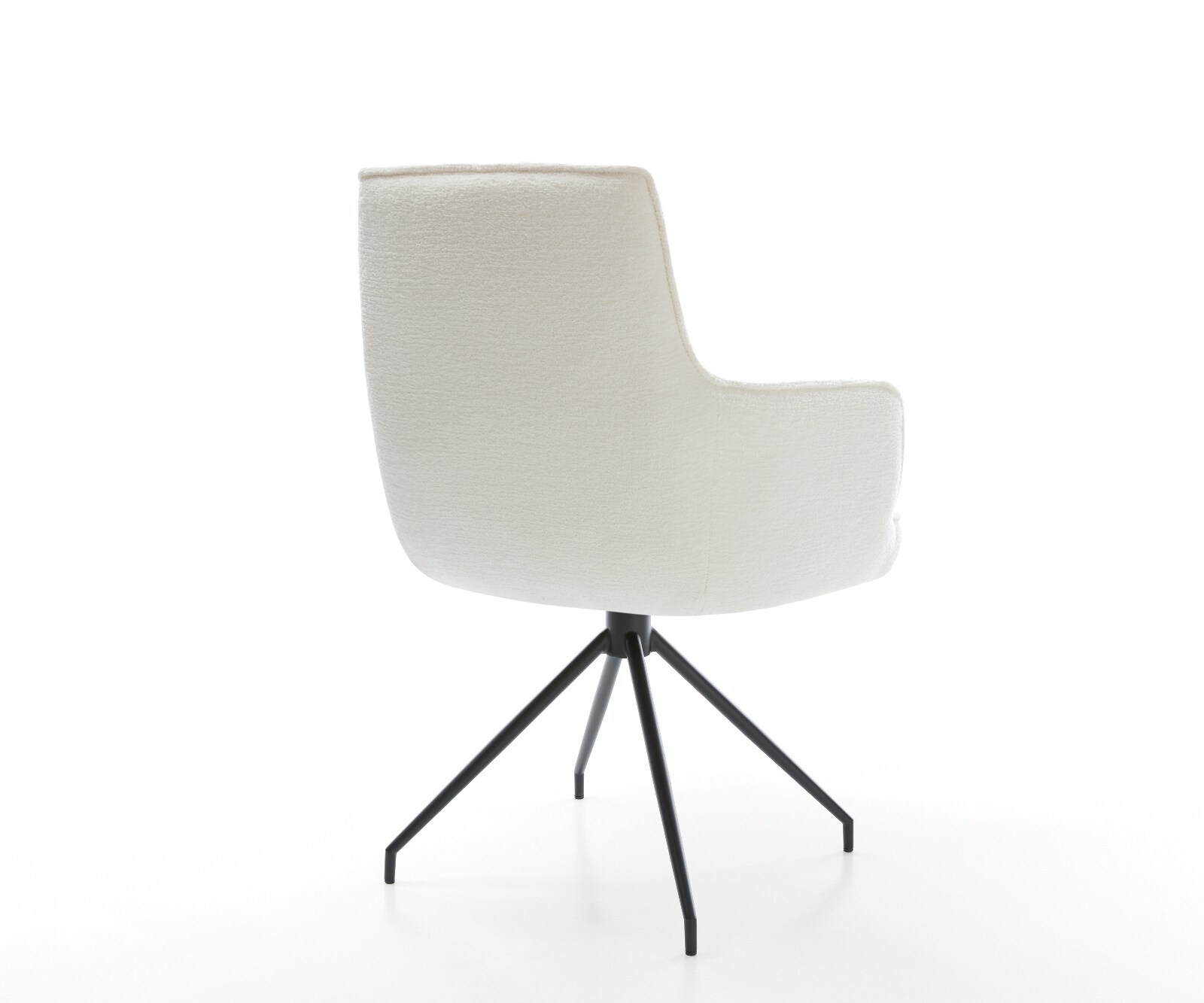 Eetkamerstoel Heira-Flex met armleuning bouclé zacht beige kruisframe conisch zwart pocketveer kern 5