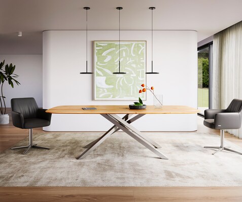Eettafel Edge Boot 240x120x2,5-3 eiken natuur kruisframe rechthoek RVS Zwitserse rand