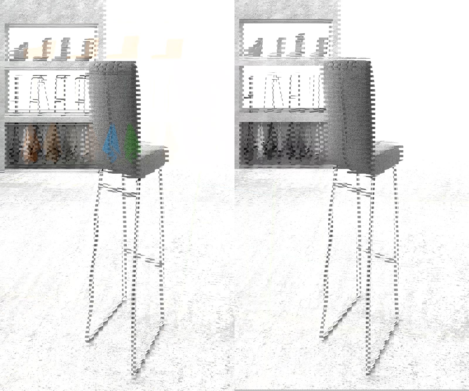 Barstoel Luiga-Flex structuurstof lichtgrijs slipframe roestvrij staal 2 Barstoel Luiga-Flex structuurstof lichtgrijs slipframe roestvrij staal 2