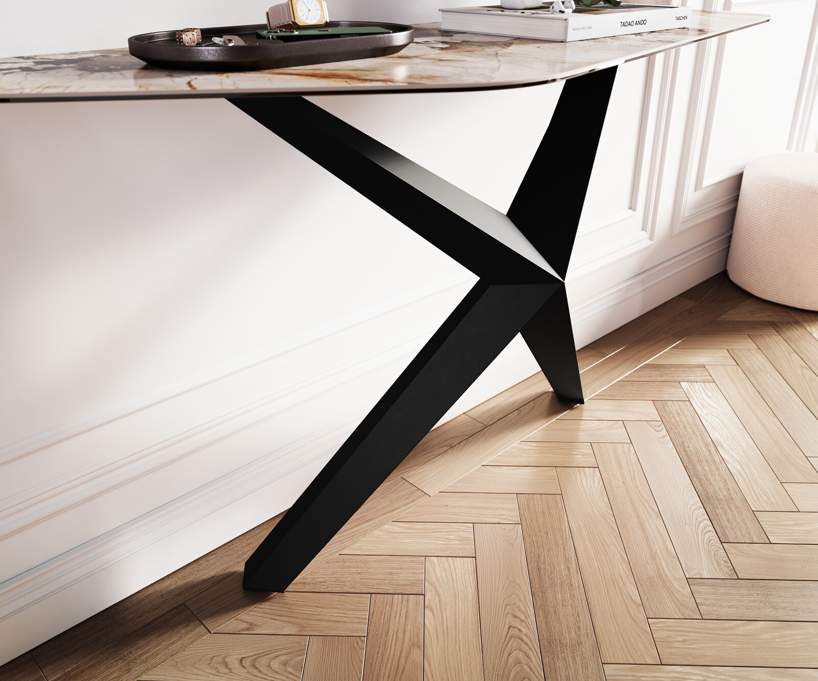 Consoletafel Edge Polygonaal 140x50 cm Keramiek Patagonia Poliert Zentharo Metaal Zwart 4